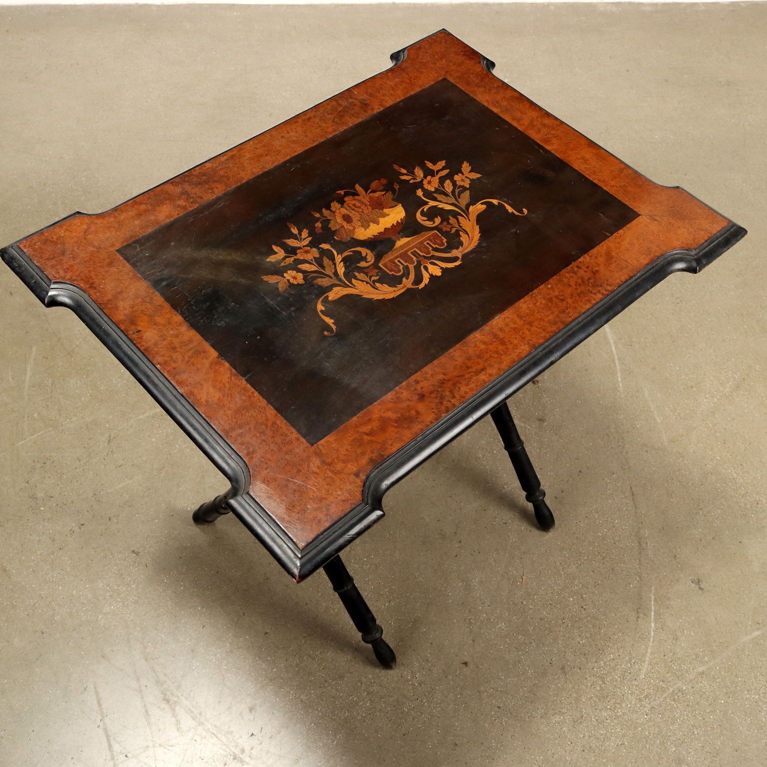 Antique Side Table Ebonized Wood Inlays Italy XIX Century photo for sale
