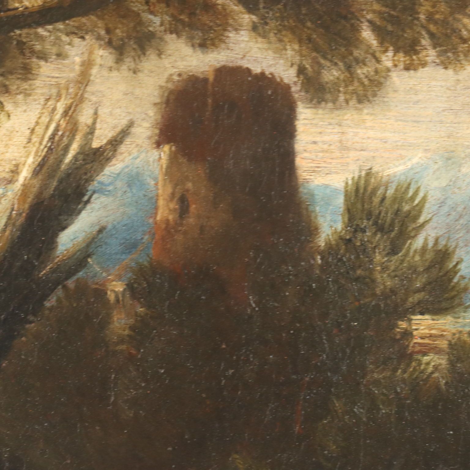 Landscape With River And Figures Oil On Canvas Italy XVIII Century photo vintage