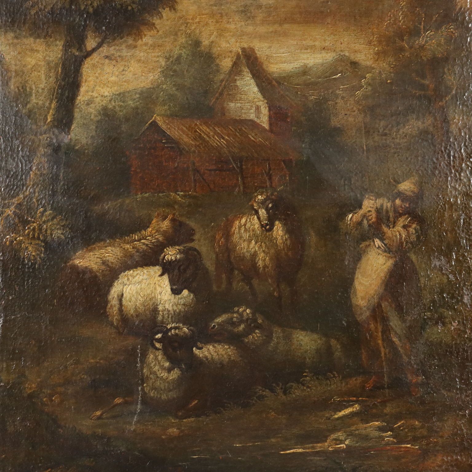 Landscape With Shepherd And Sheep Oil On Canvas XVIII Century photo for sale