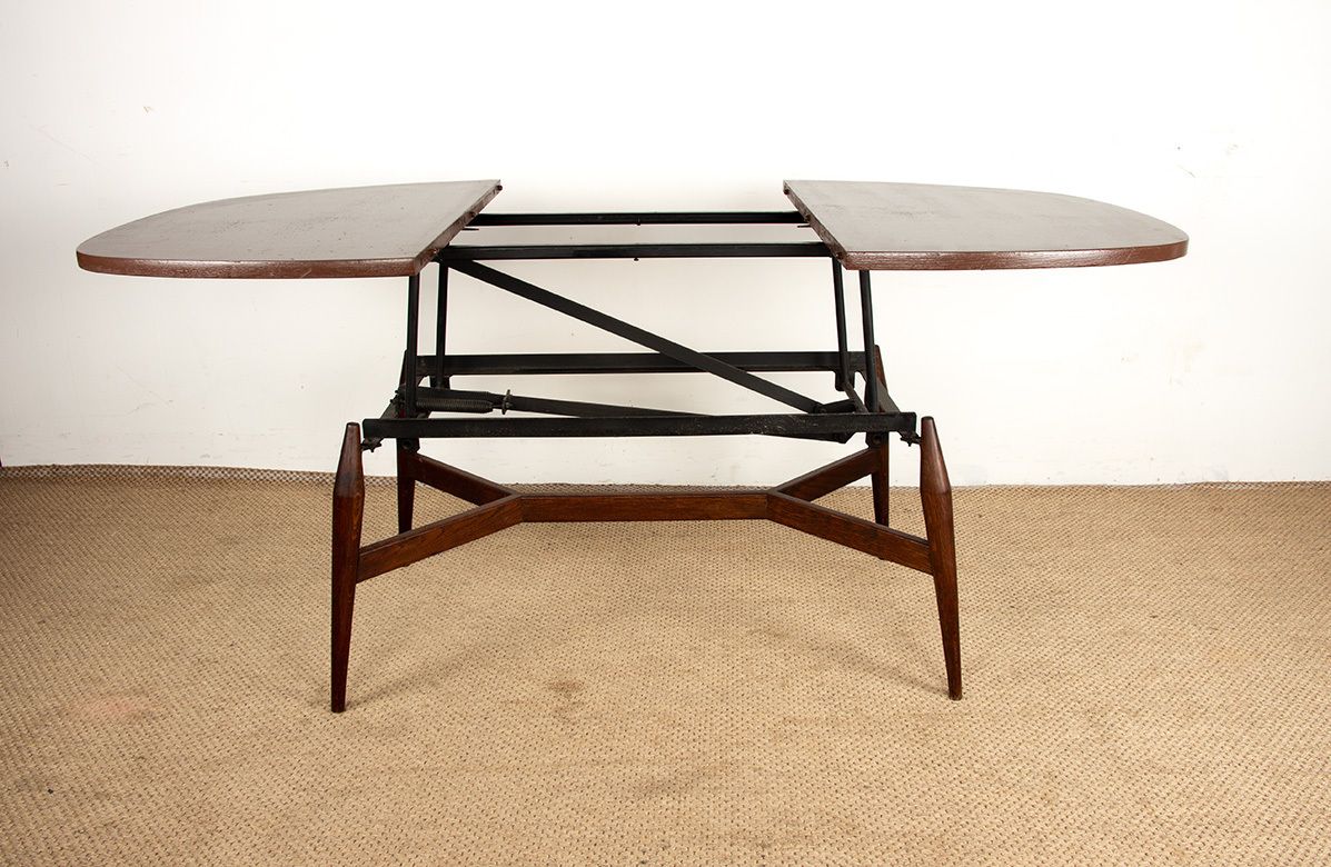 photo buy Danish High And Low Table In Teak And Brown Lacquered Wood, Smørrebrød Model 1960.