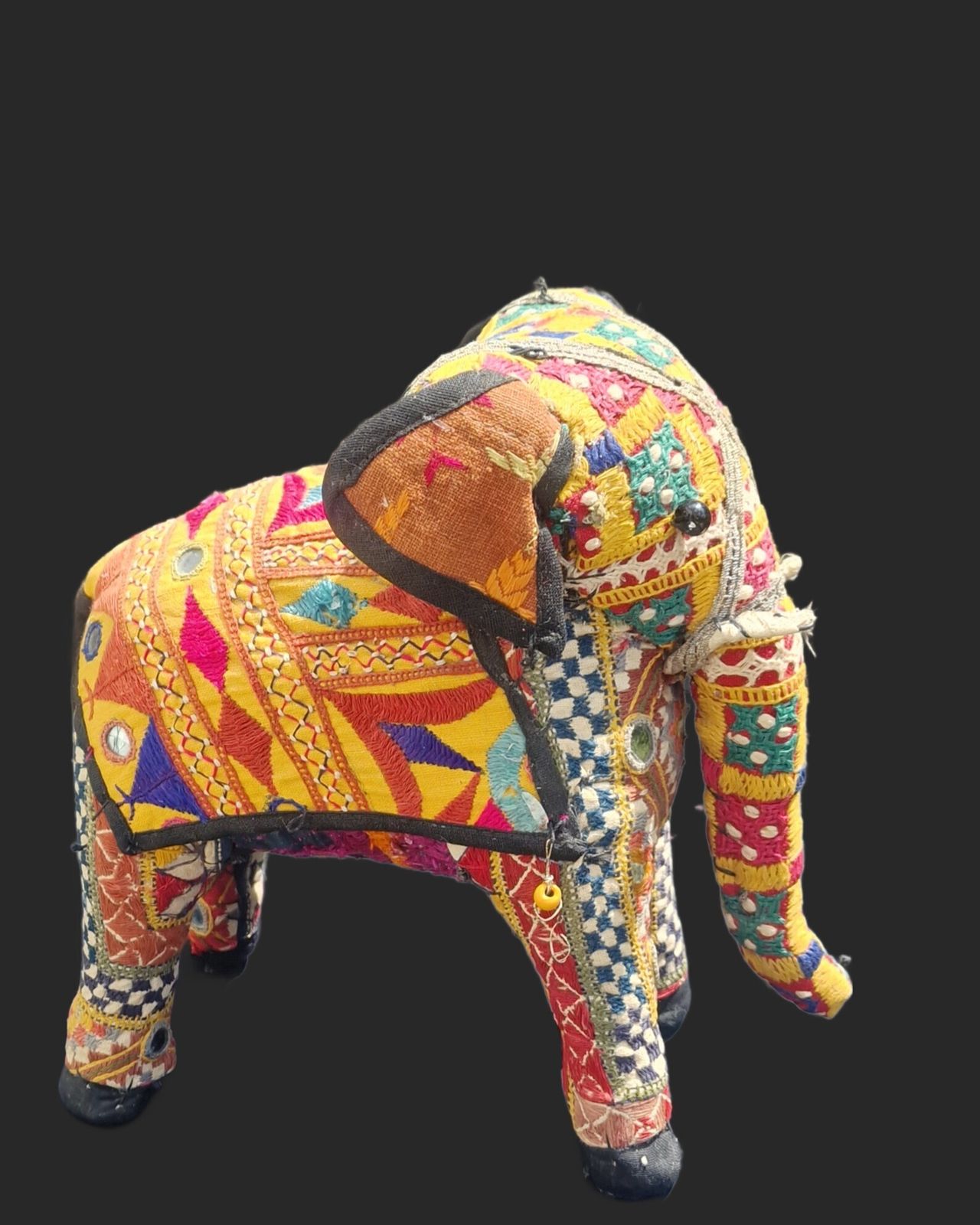 Vintage Rajasthani Embroidered Elephant Pair Handcrafted Textile Sculptures From India photo vinterior