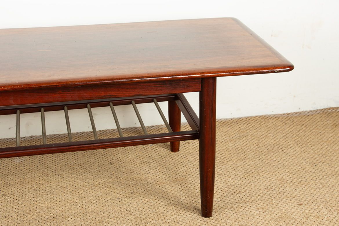 Rosewood And Metal Tube Coffee Table, On Two Levels, Denmark 1960s. photo for sale