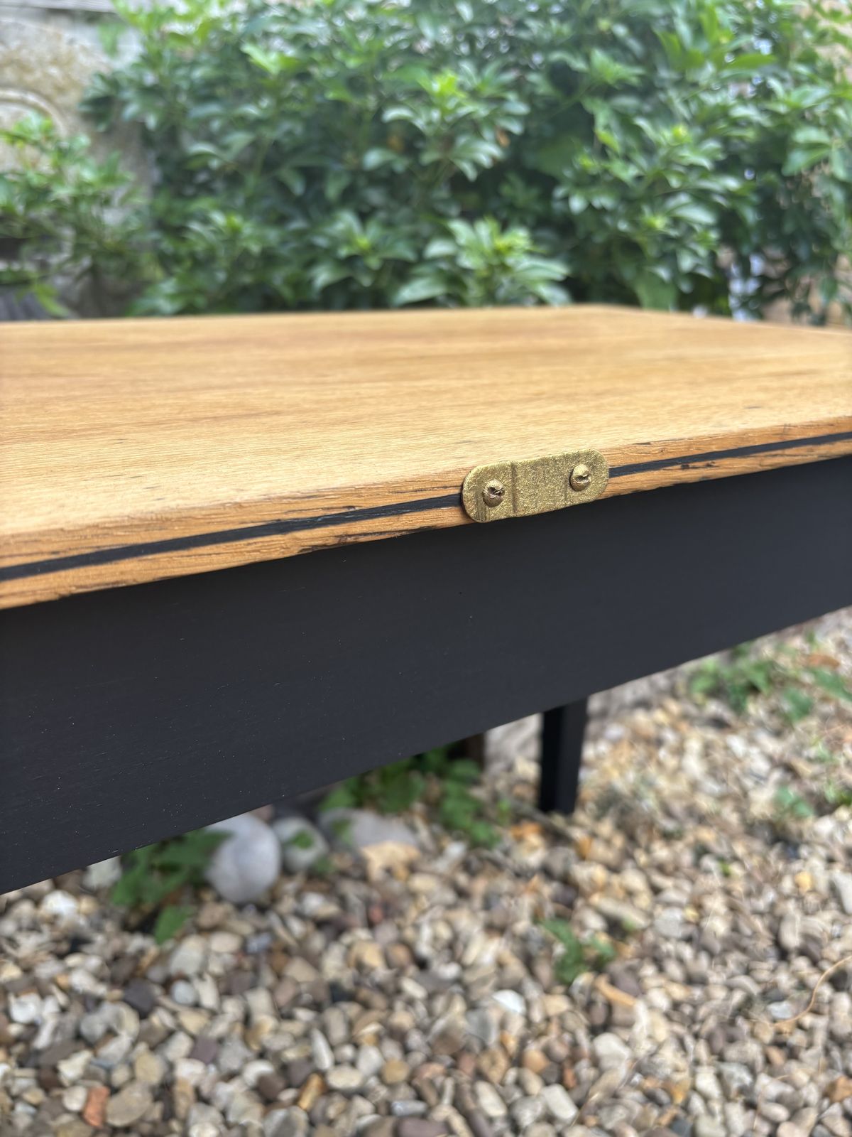 Vintage Oak School Table Restyled Waxed With Matt Black Legs photo vinterior