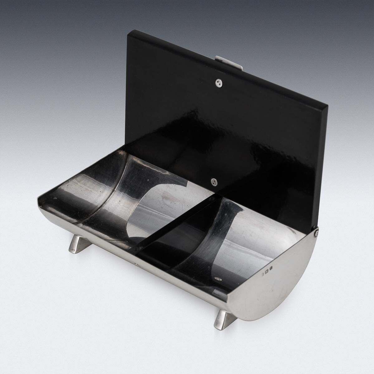 Antique 20thc English Art Deco Solid Silver & Lacquer Cigarette Box C.1920 photo vinterior