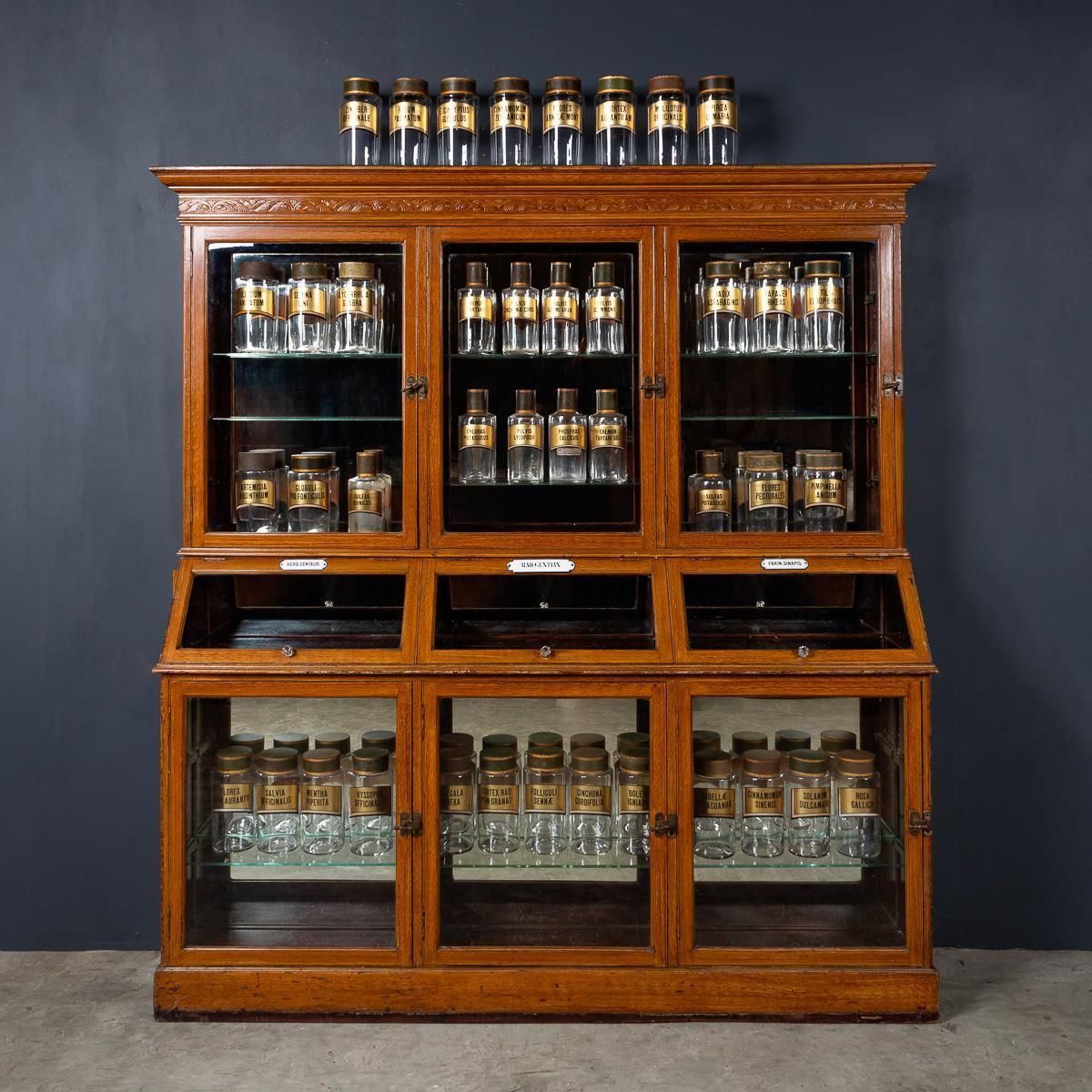 Antique 20th Century French Scumbled Pine & Glass Pharmacy Cabinet C.1900 photo furniture
