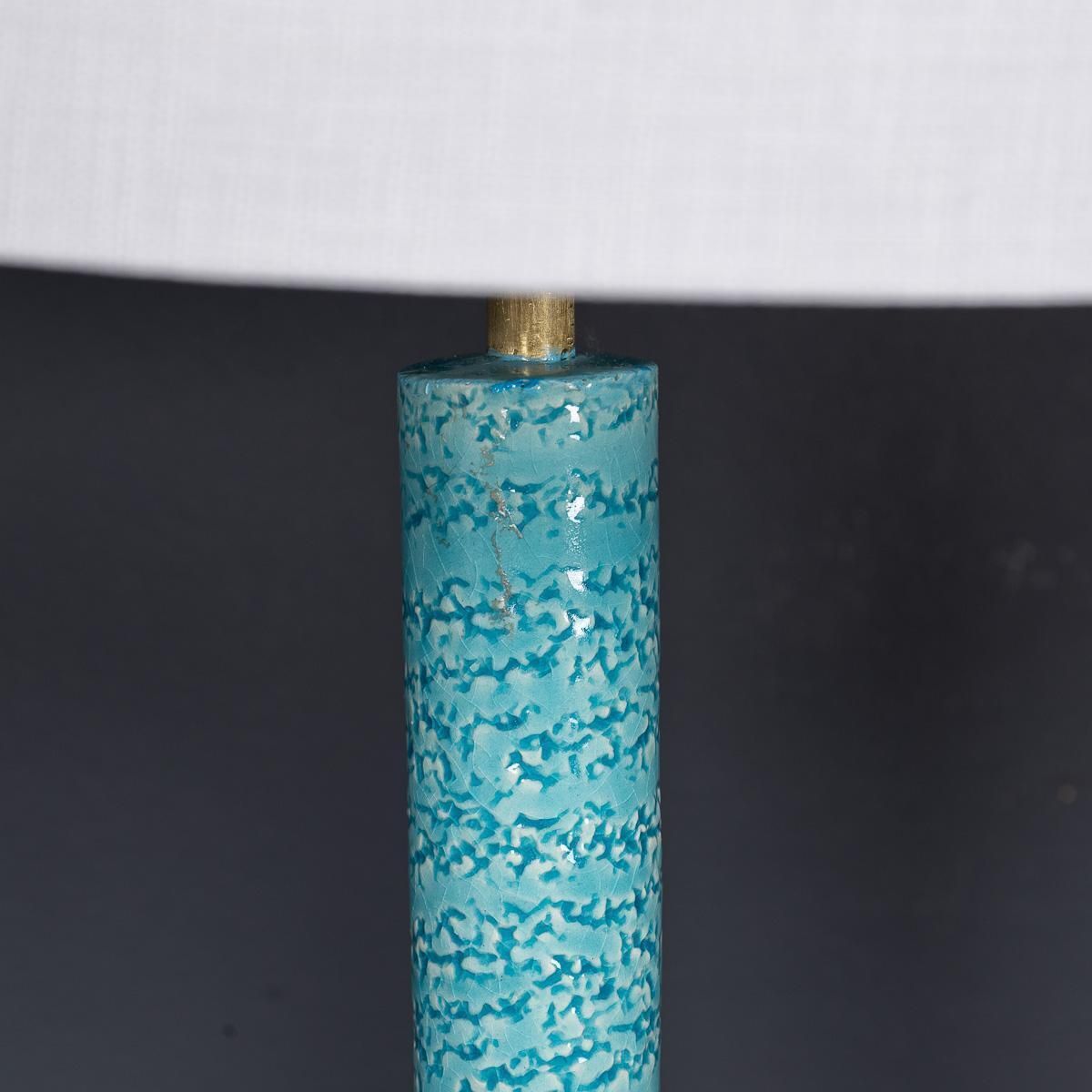 Vintage 20th Century French Pair Of Blue Ceramic Table Lamps C.1970 photo for sale