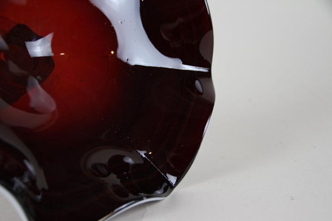 550.0 20th Century Dark Red Murano Glass Bowl/ Centerpiece With Green Base, Ca. 1970 photo