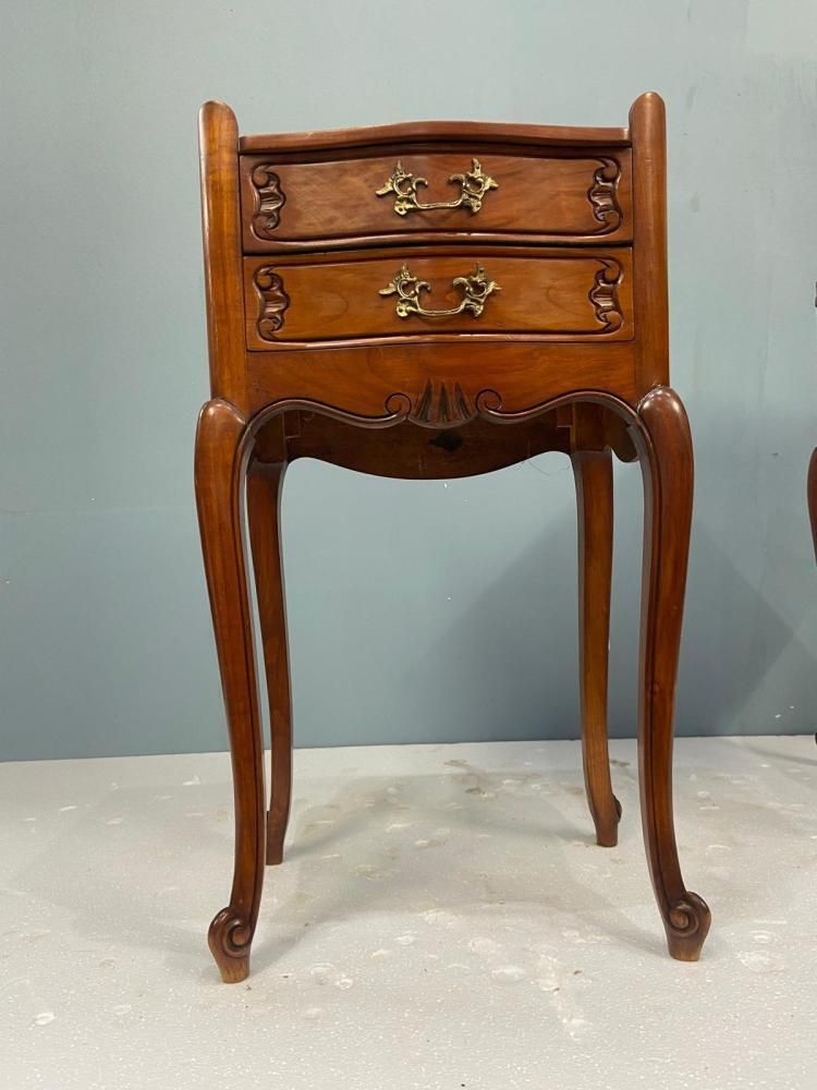 Pair French Walnut Nightstands Bedside Chests photo Furniture
