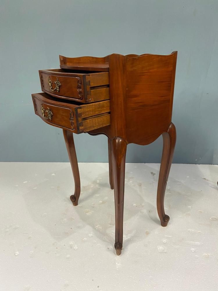 Pair French Walnut Nightstands Bedside Chests photo vinterior