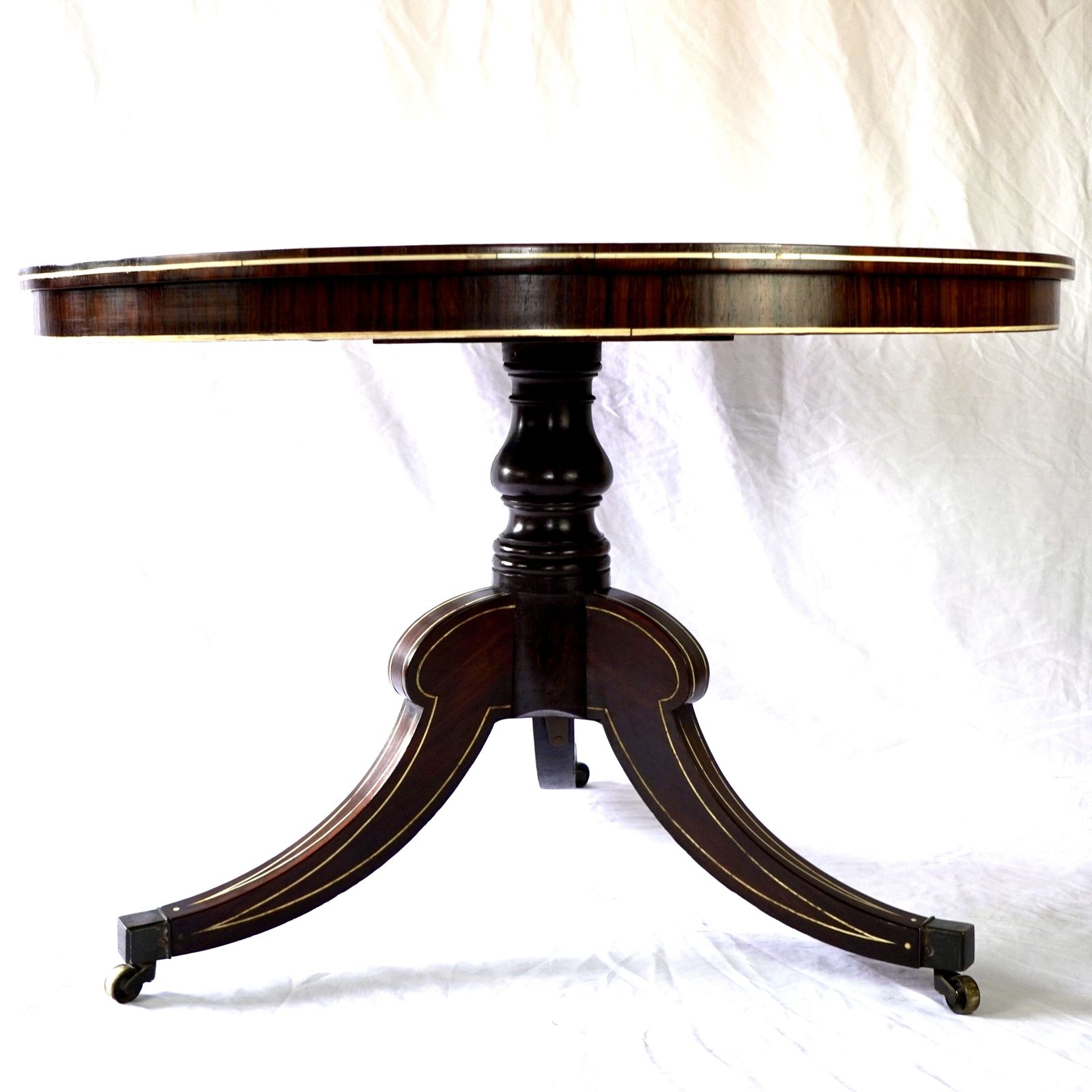 photo buy Fine Regency Rosewood And Ivory Inlaid Circular Tilt Top Centre Table