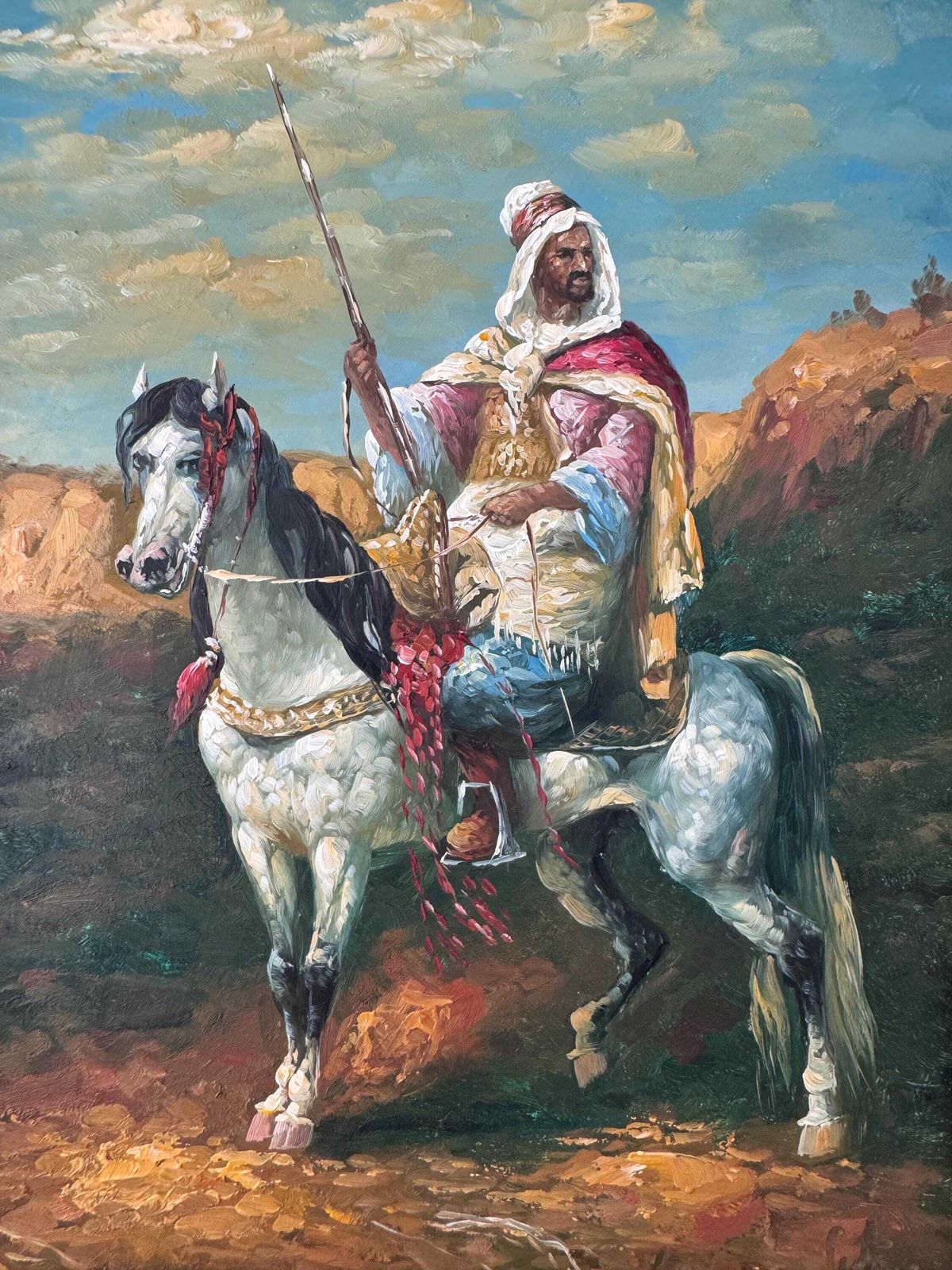 Arab On A Horse Oil Painting, Wall Decor, Original Oil Painting, Arabian Painting photo furniture