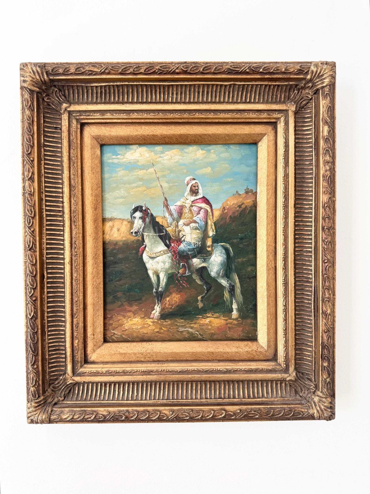 Arab On A Horse Oil Painting, Wall Decor, Original Oil Painting, Arabian Painting photo vintage