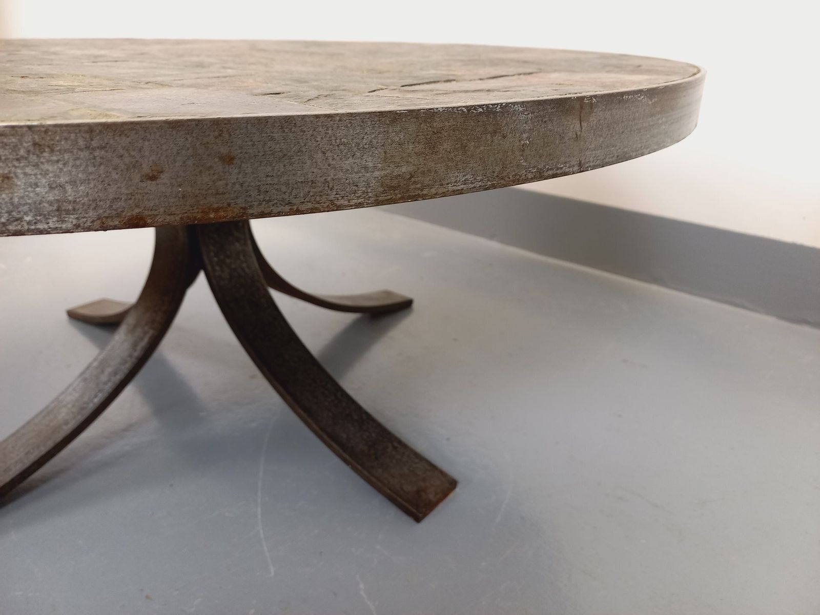 Brutalist Round Coffee Table In Metal And Slate photo buy