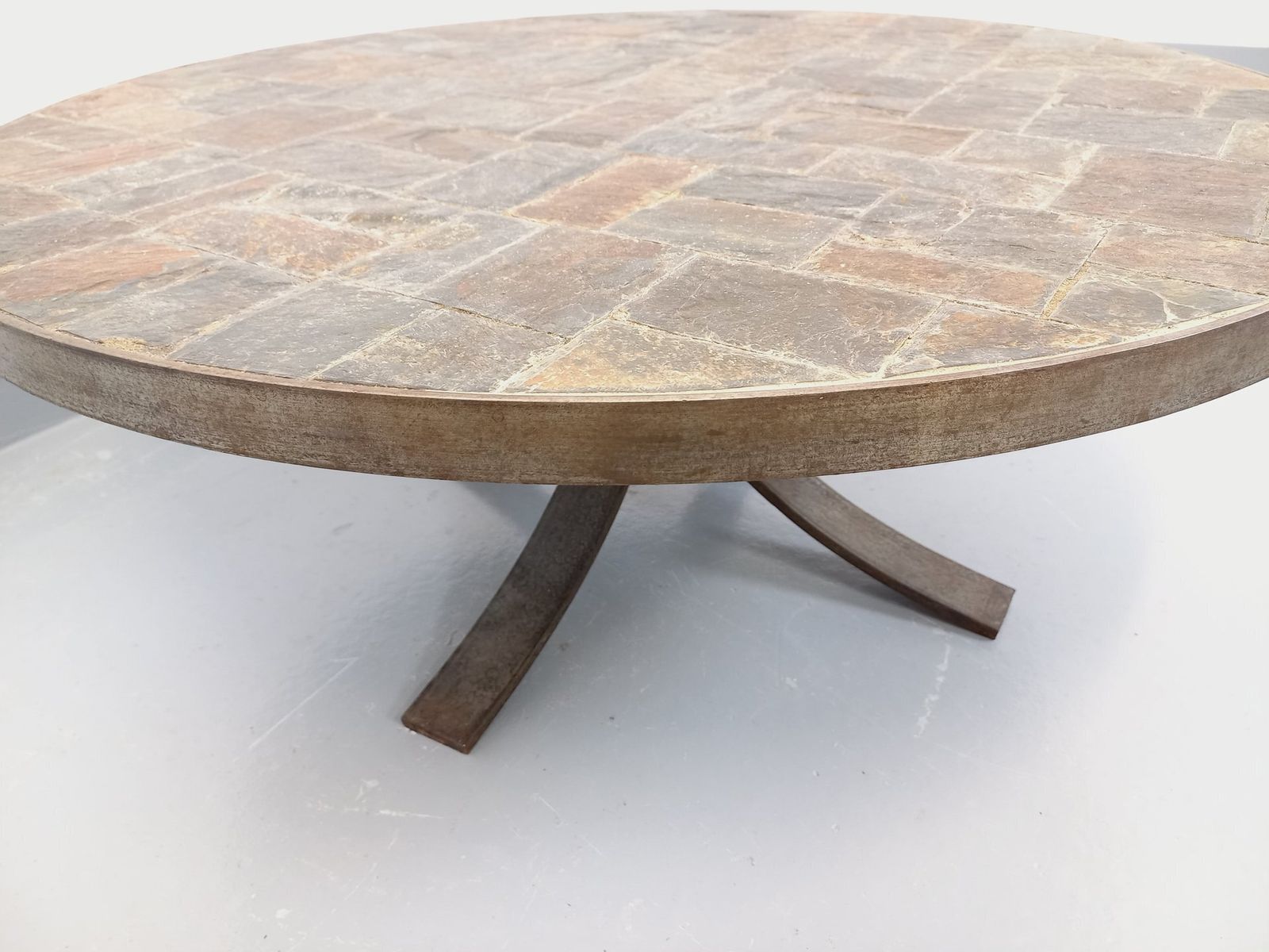 photo for sale Brutalist Round Coffee Table In Metal And Slate