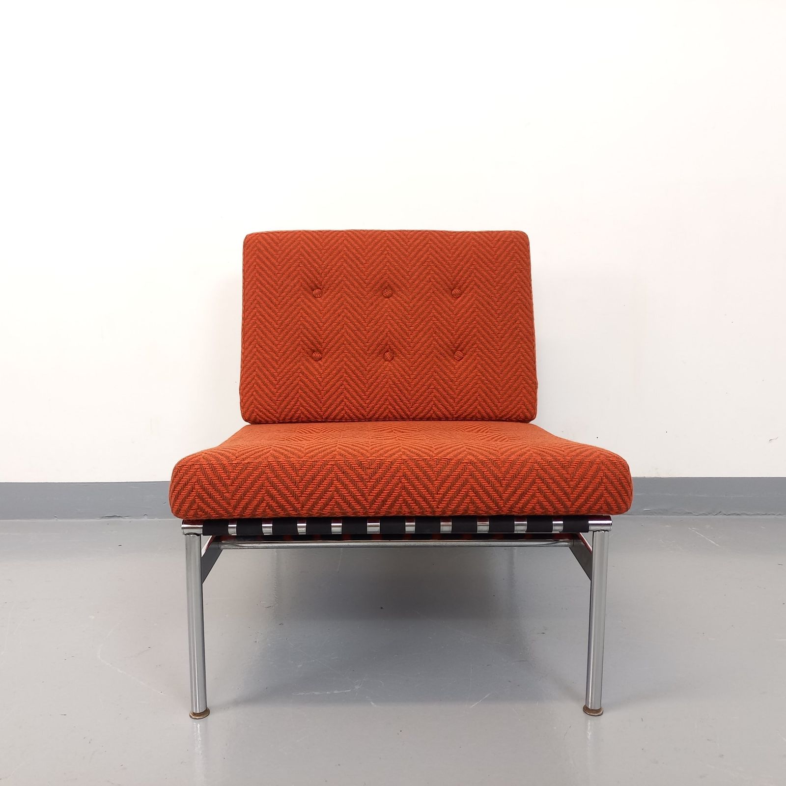 Modernist Armchair In Chromed Metal And Wool Fabric photo furniture