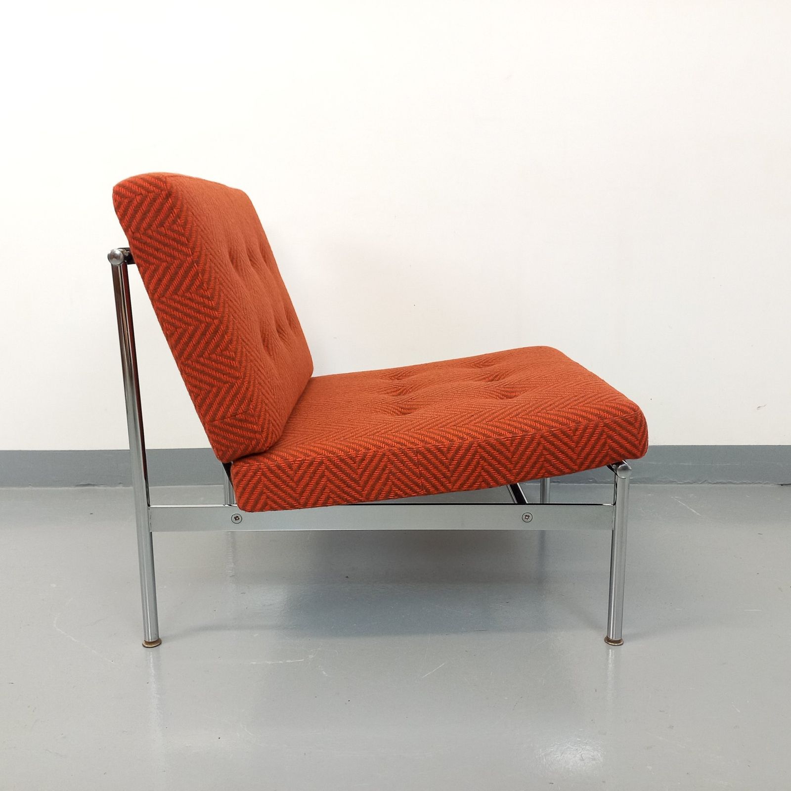 Modernist Armchair In Chromed Metal And Wool Fabric photo for sale