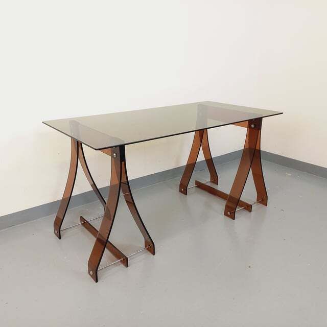 Marcello Gacita And Pierre Tiberi Desk In Smoked Glass And Plexiglass