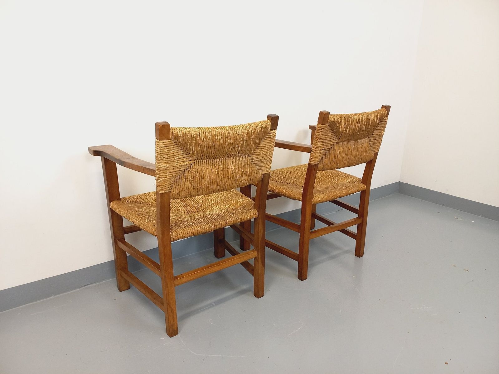 2 Brutalist Armchairs In Oak And Straw photo 1897.0