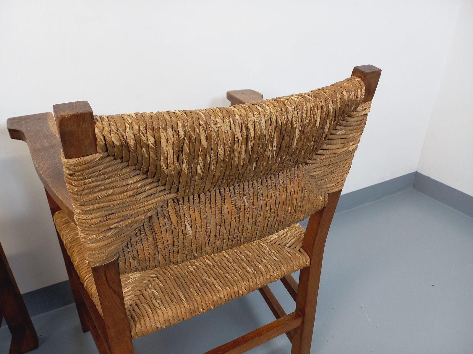 photo buy 2 Brutalist Armchairs In Oak And Straw