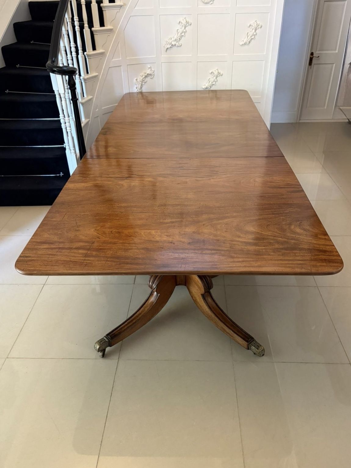 Outstanding Quality 16 Seater Antique Figured Mahogany Two Pilar Dining Table