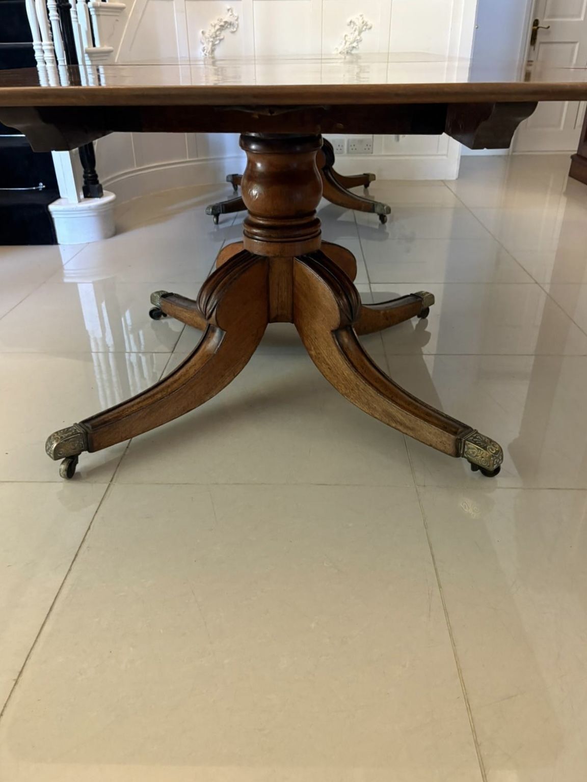 photo furniture Outstanding Quality 16 Seater Antique Figured Mahogany Two Pilar Dining Table