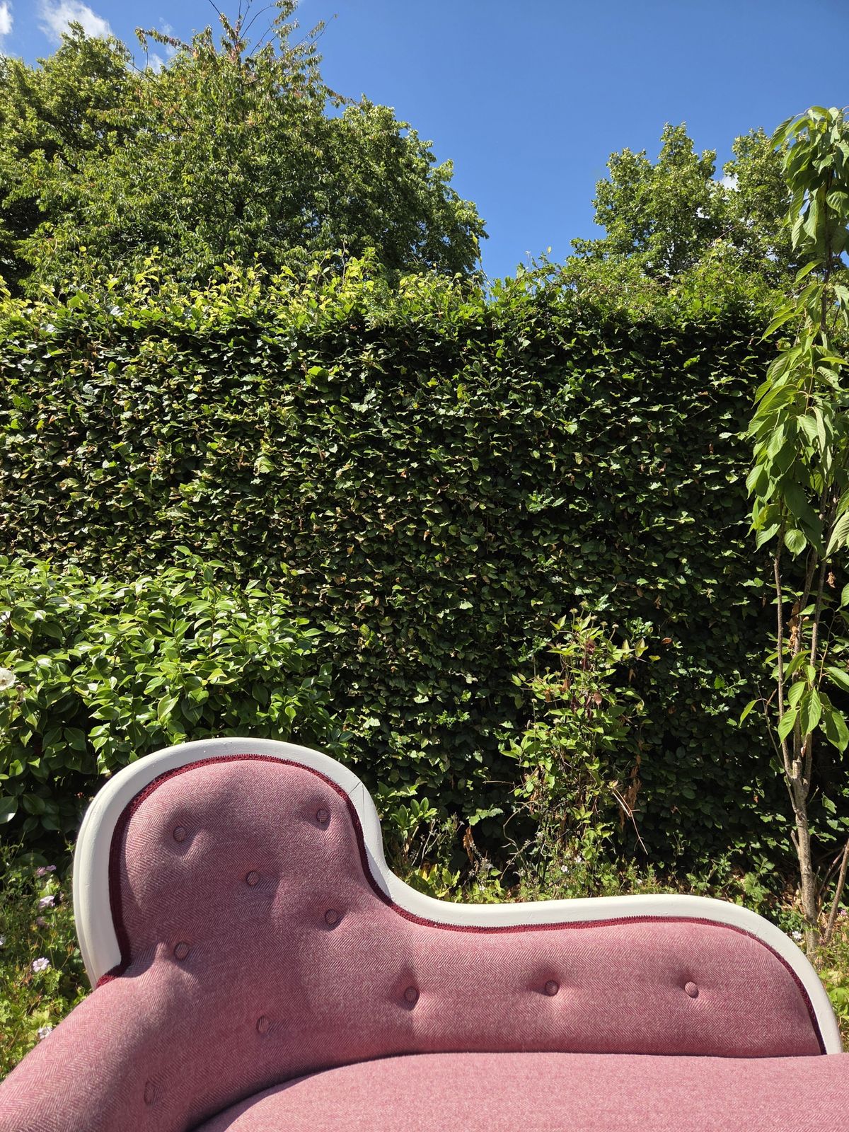 Cream Painted Chaise Longue With Herringbone Tweed Upholstery photo furniture