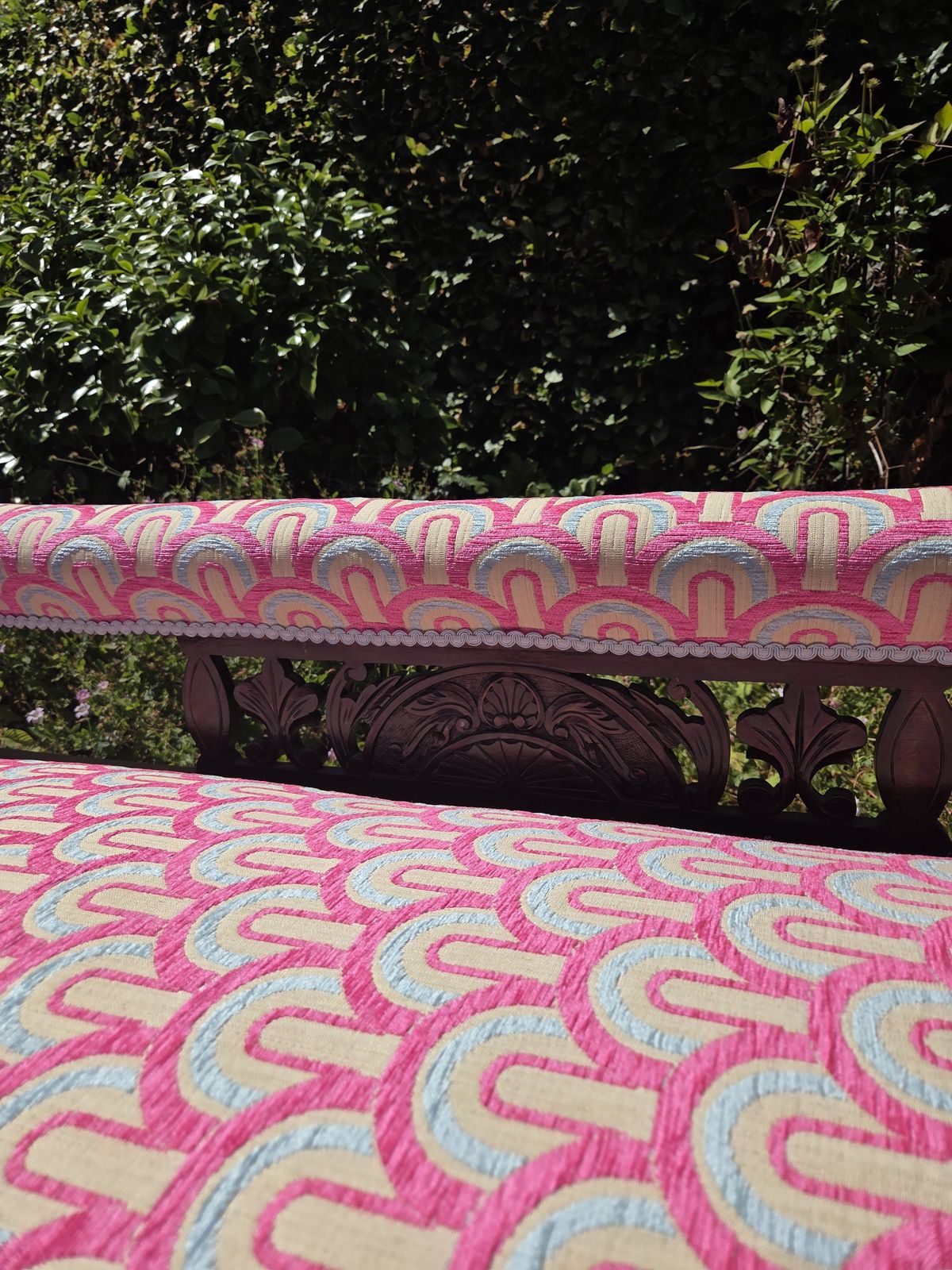 Antique Chaise Longue With Pink & Blue Velvet Upholstery photo Furniture