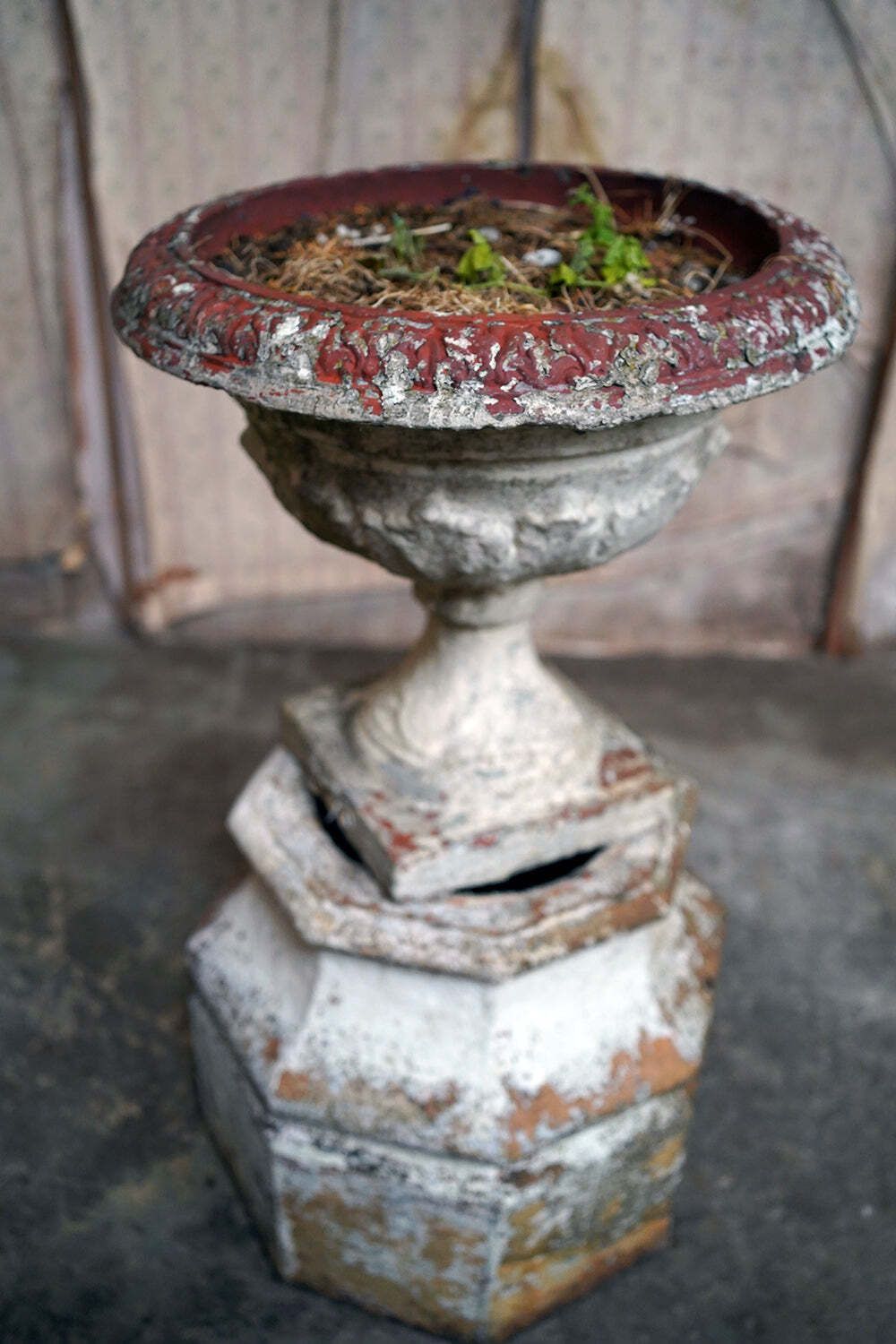 A Late 19thc Painted Stone Garden Tazza Urn On Stand C.1900 photo buy