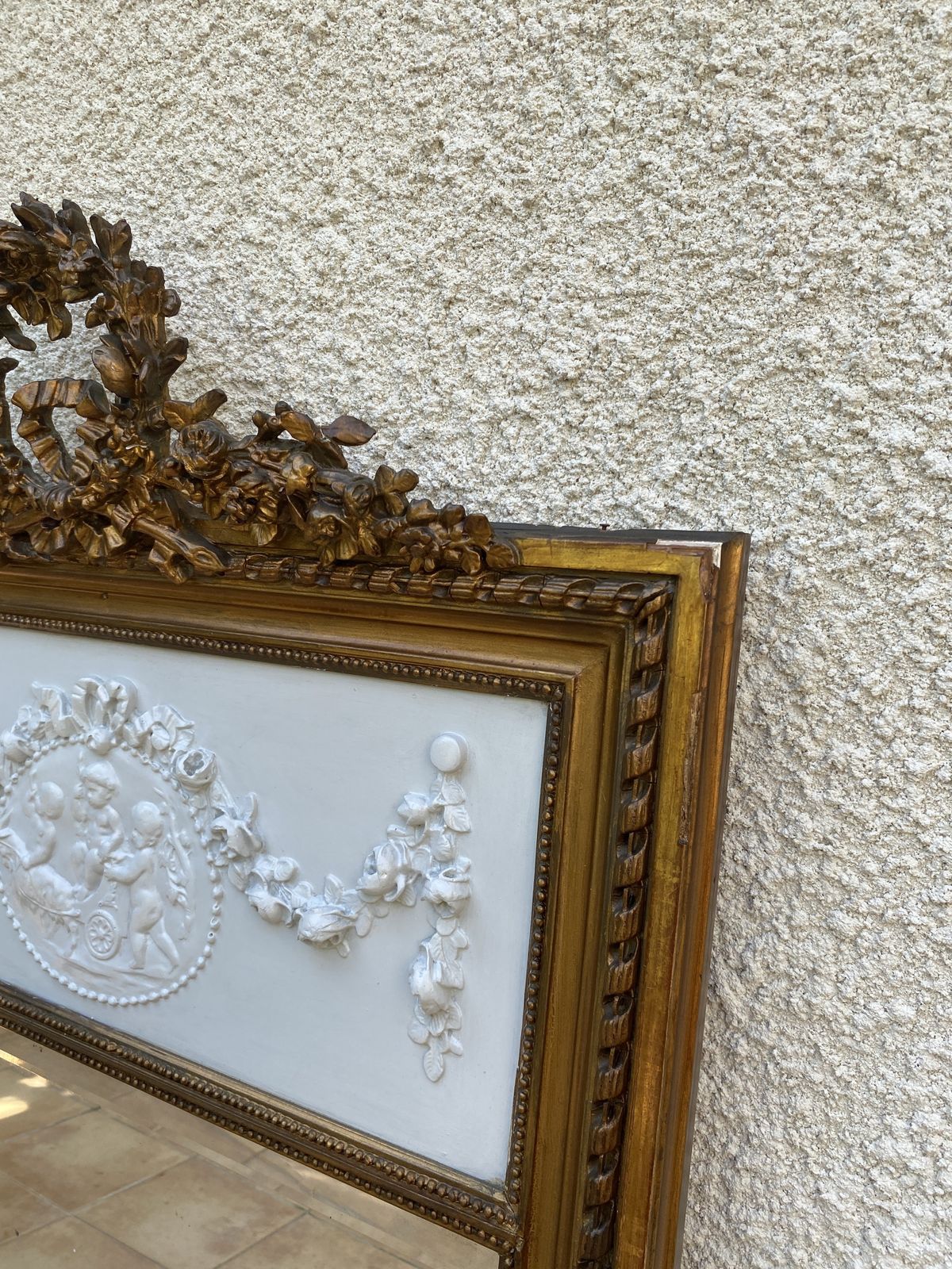 Louis XVI Style Mirror In Gilded Wood With Gold Leaf, 74x150cm photo 650.0
