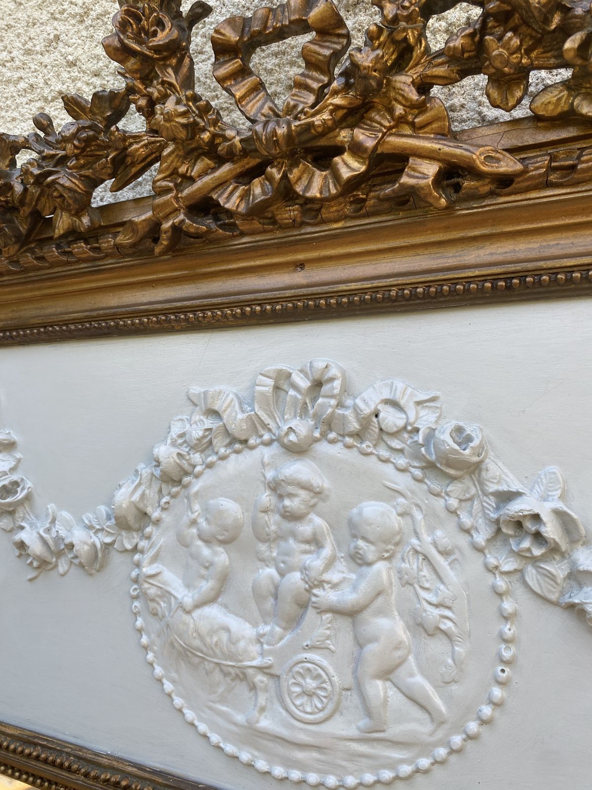 Louis XVI Style Mirror In Gilded Wood With Gold Leaf, 74x150cm photo buy