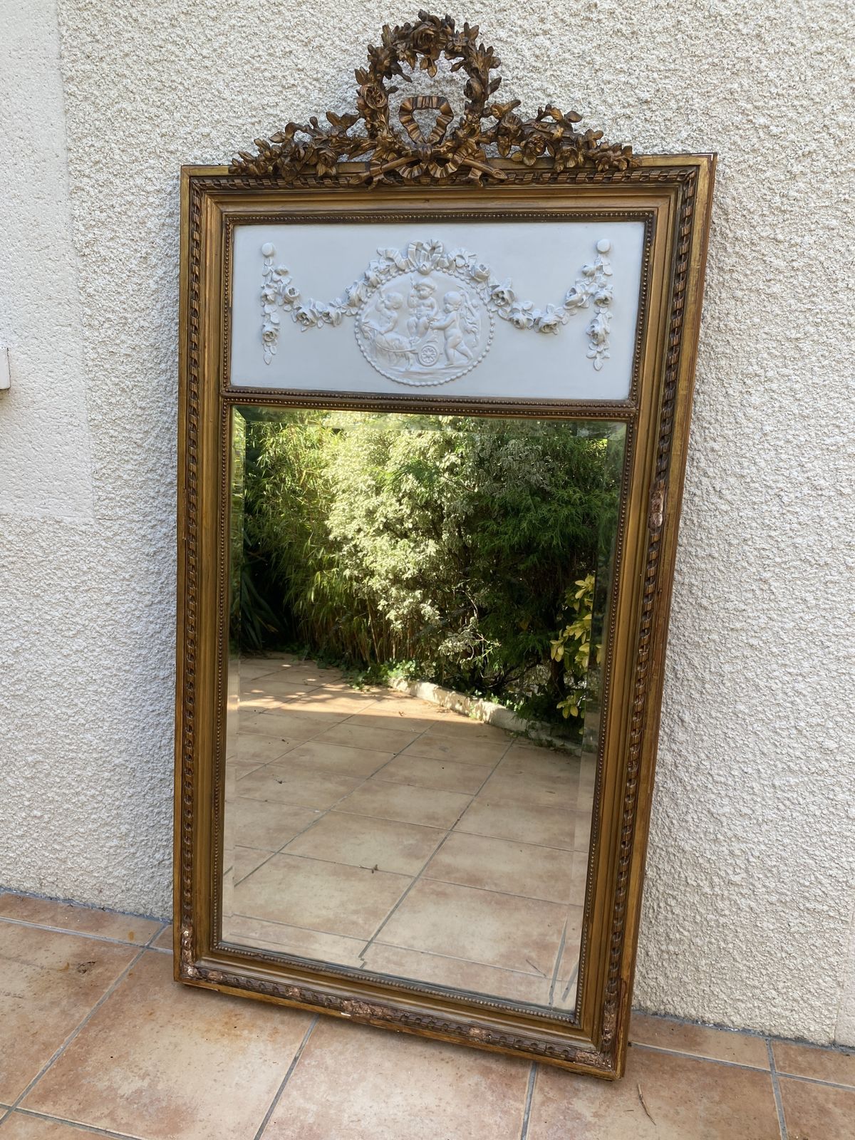 Louis XVI Style Mirror In Gilded Wood With Gold Leaf, 74x150cm photo furniture