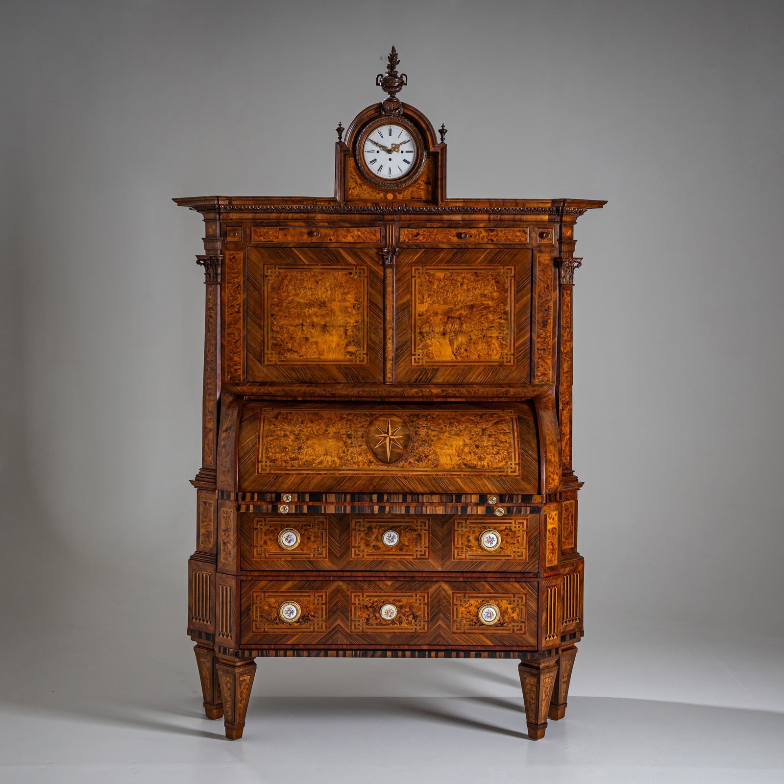 Neoclassical Cylinder Secretary Desk With Clock, Circa 1780 photo furniture