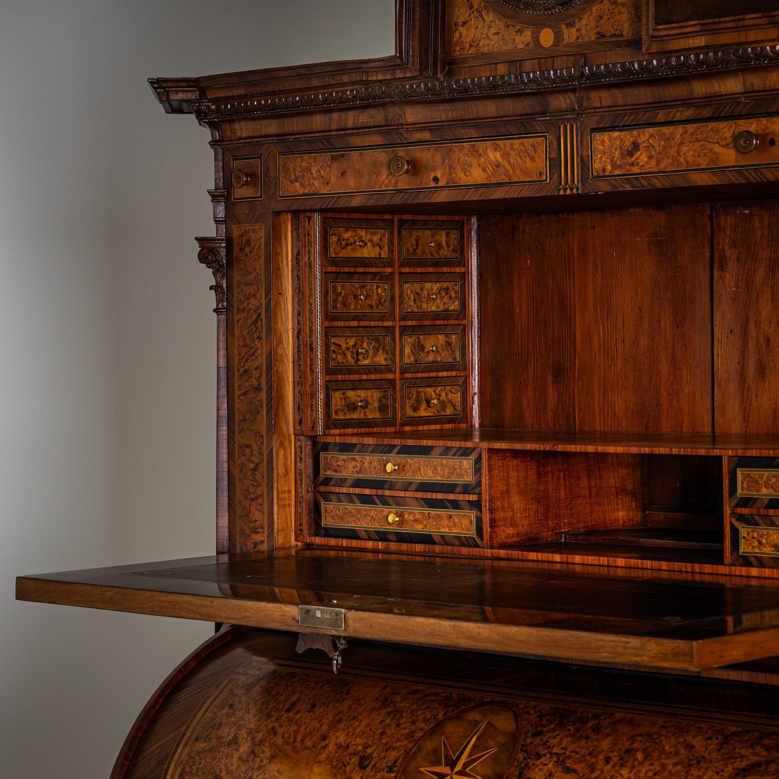 Neoclassical Cylinder Secretary Desk With Clock, Circa 1780 photo vintage