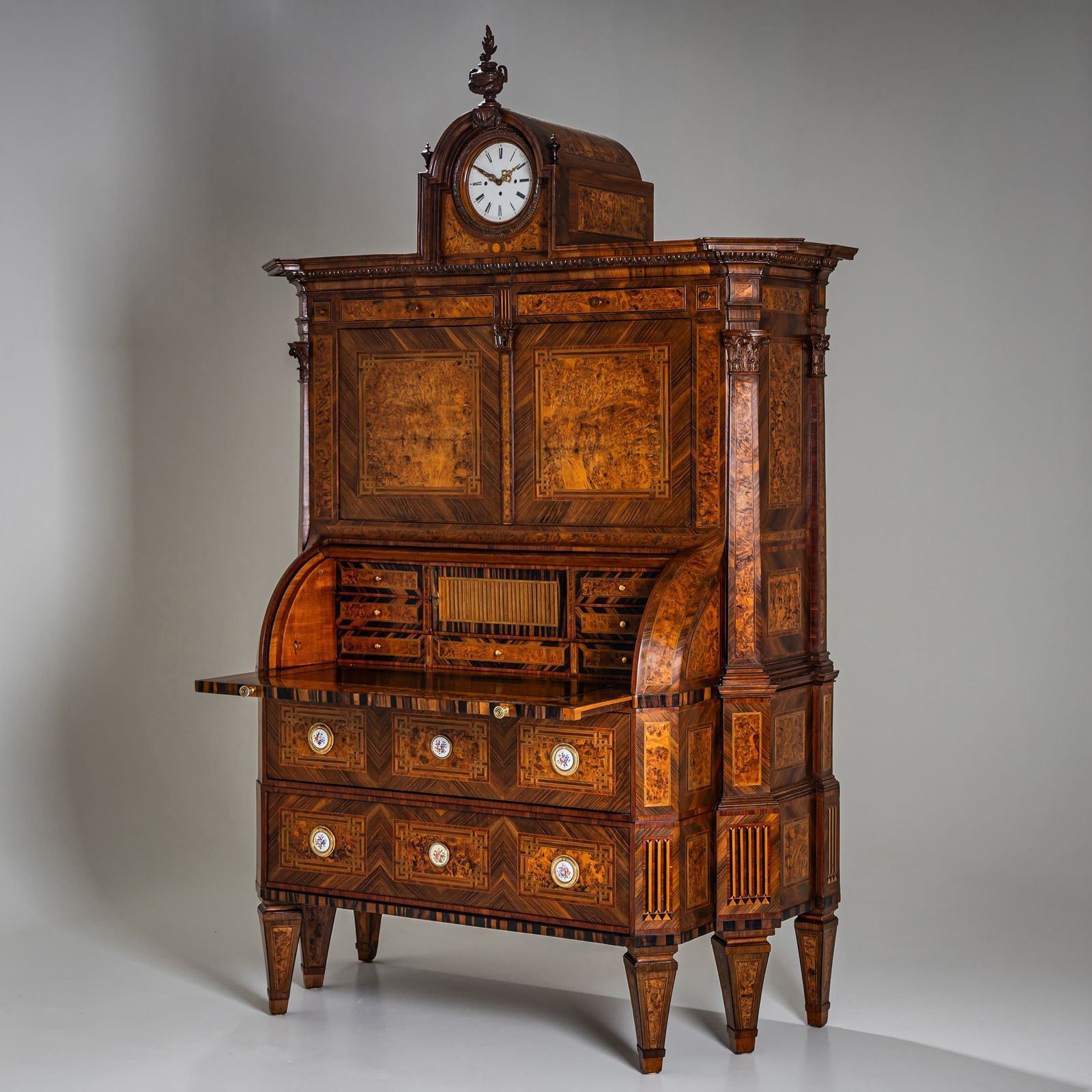39700.0 Neoclassical Cylinder Secretary Desk With Clock, Circa 1780 photo