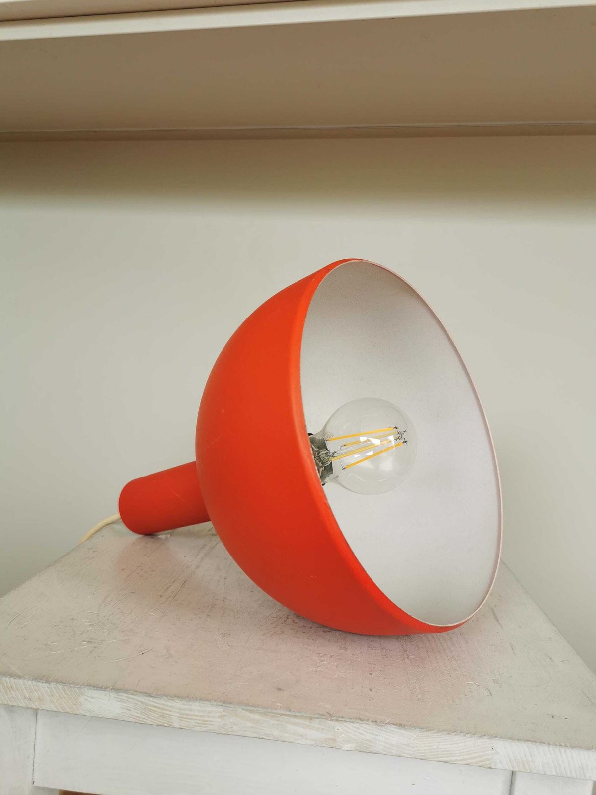 Vintage Orange Pendant Light / Mid Century Chrome Pendant Lamp / 1970s Yugoslavia / Space Age Lamp / Atomic Lamp Ceiling Light photo vintage