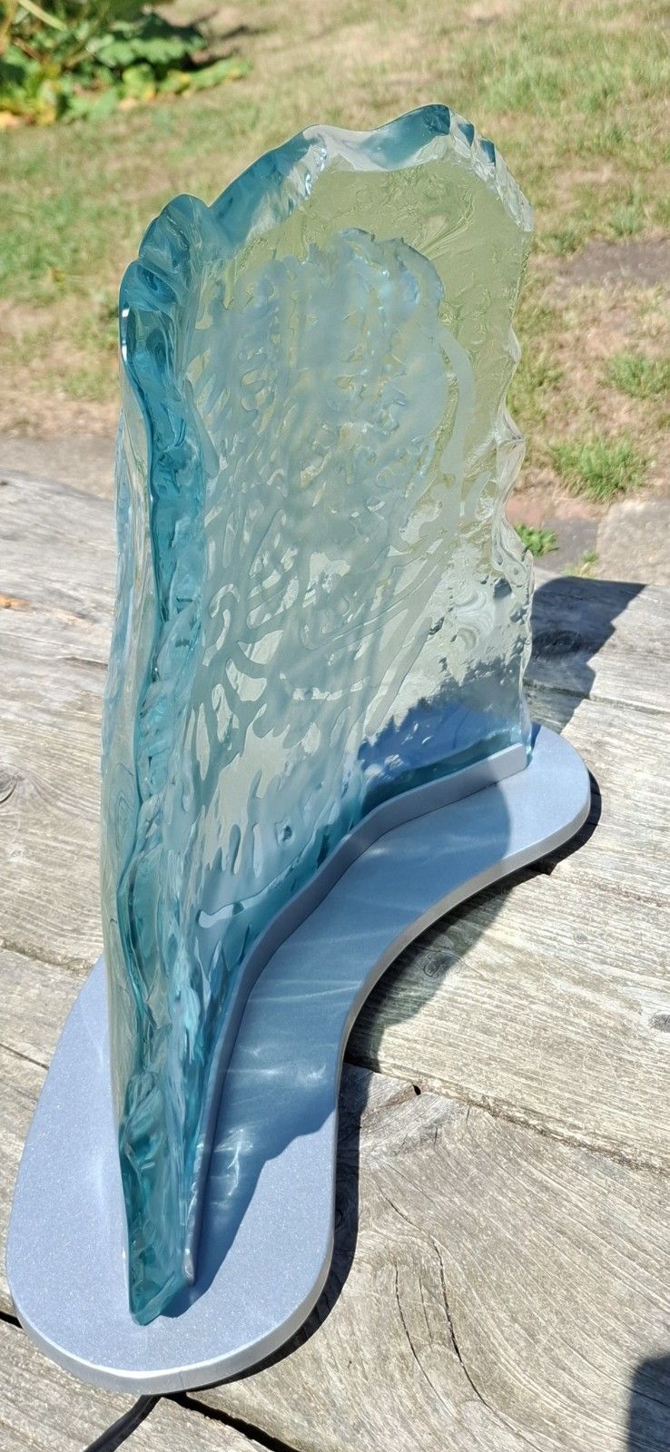 Contemporary Curved Illuminated Glass Lamp Light Sculpture Steel Base Tim Carter Unique photo Lighting