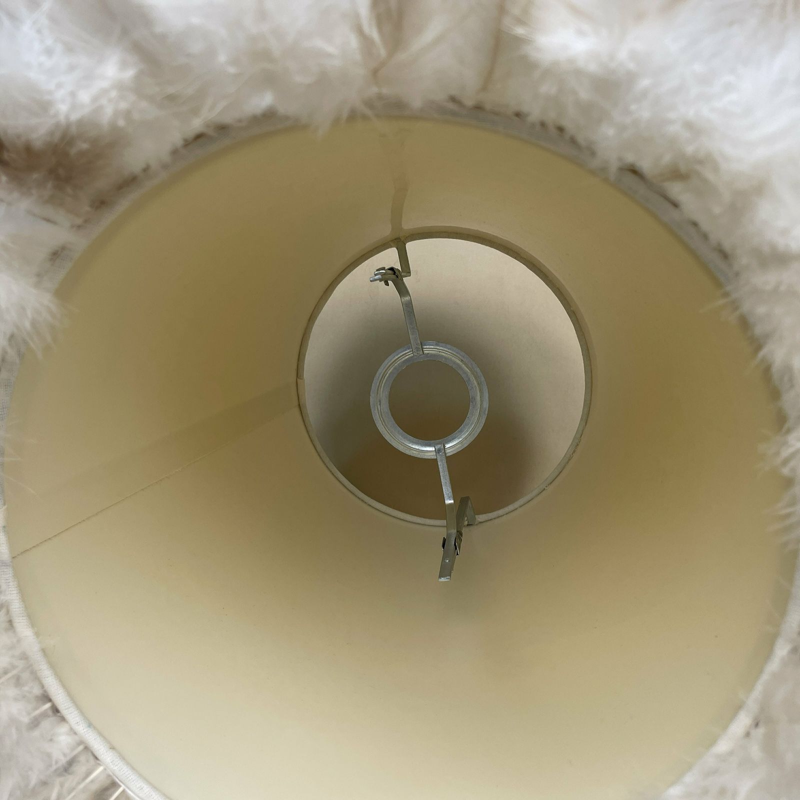 Feather Fringe Edge Detail Cone Lamp Shade Cream Lampshade Lightshade Light Natural Beige Bedside Classic Velvet Ribbon Handmade Unique photo vintage