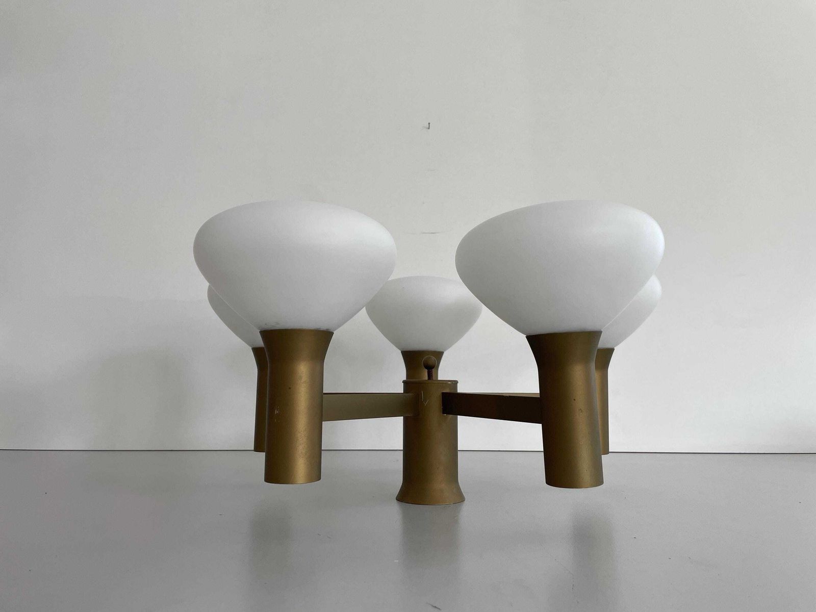 photo furniture 5 Ball Glass And Metal Body Atomic Flush Mount Light, 1960s, Germany