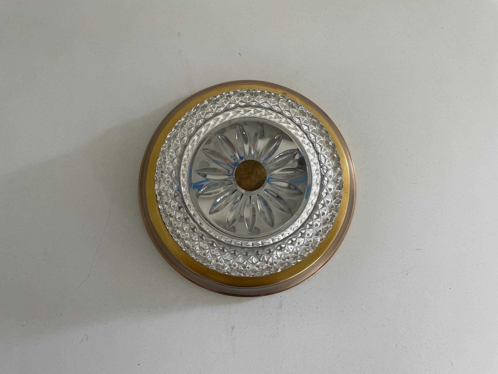 Mid Century Modern Glass And Brass Body Small Flush Mount Light, 1960s, Germany photo vinterior