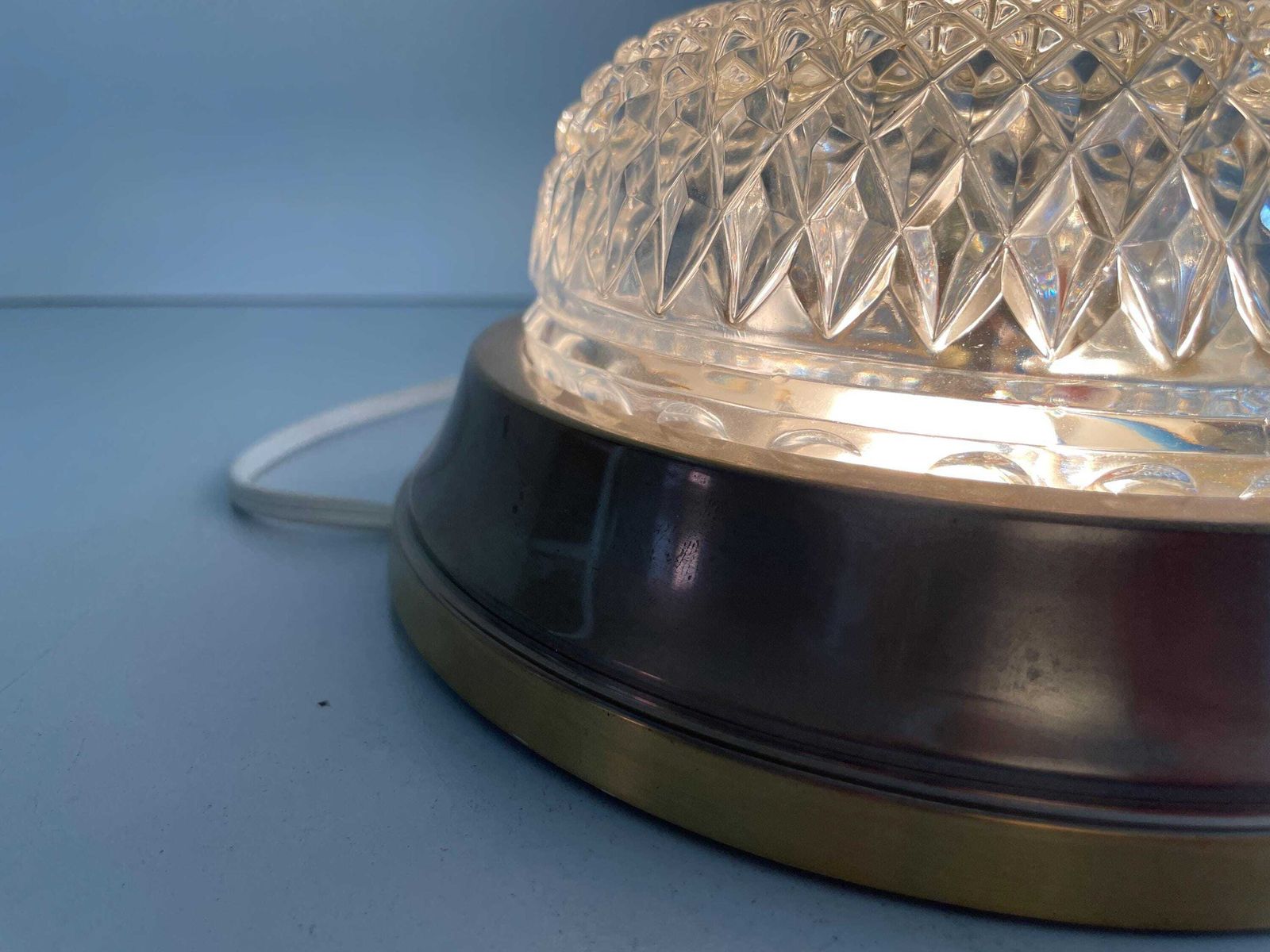 photo for sale Mid Century Modern Glass And Brass Body Small Flush Mount Light, 1960s, Germany