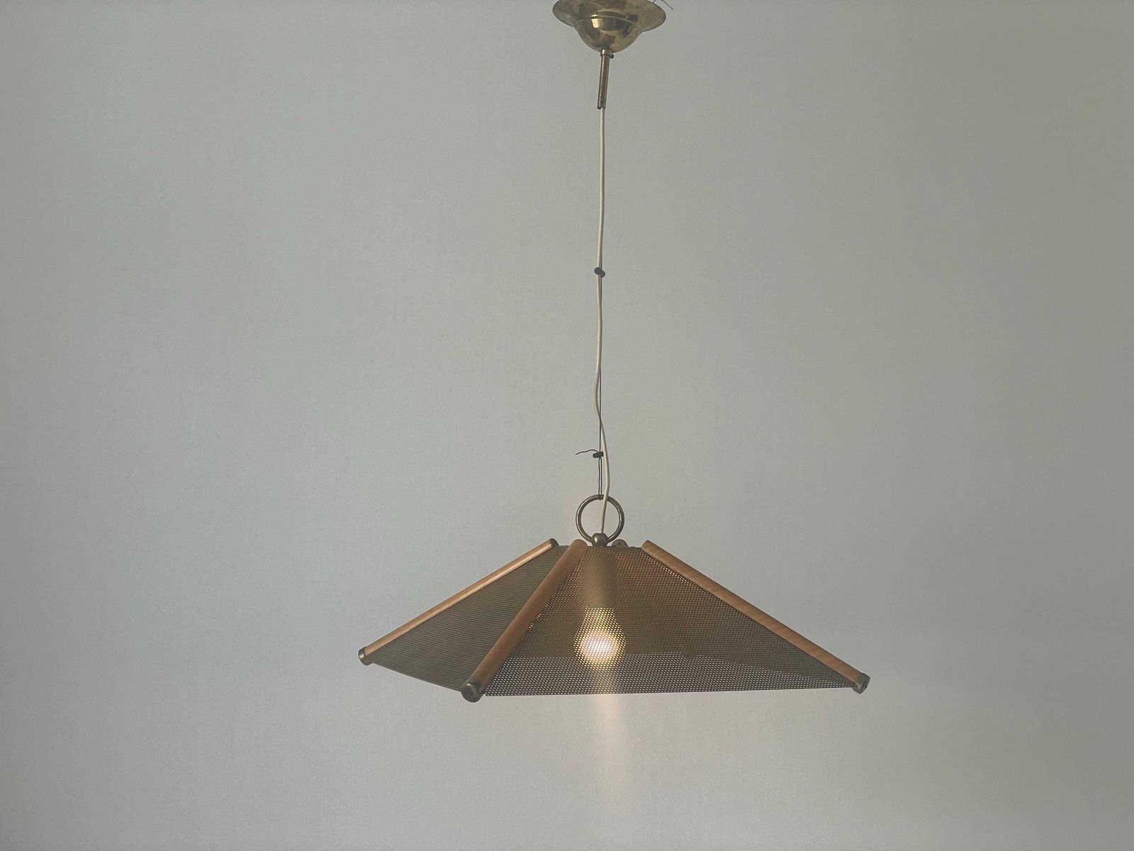 4 Leaves Wood Lines And Metal Body Pendant Lamp, 1960s, Italy photo furniture