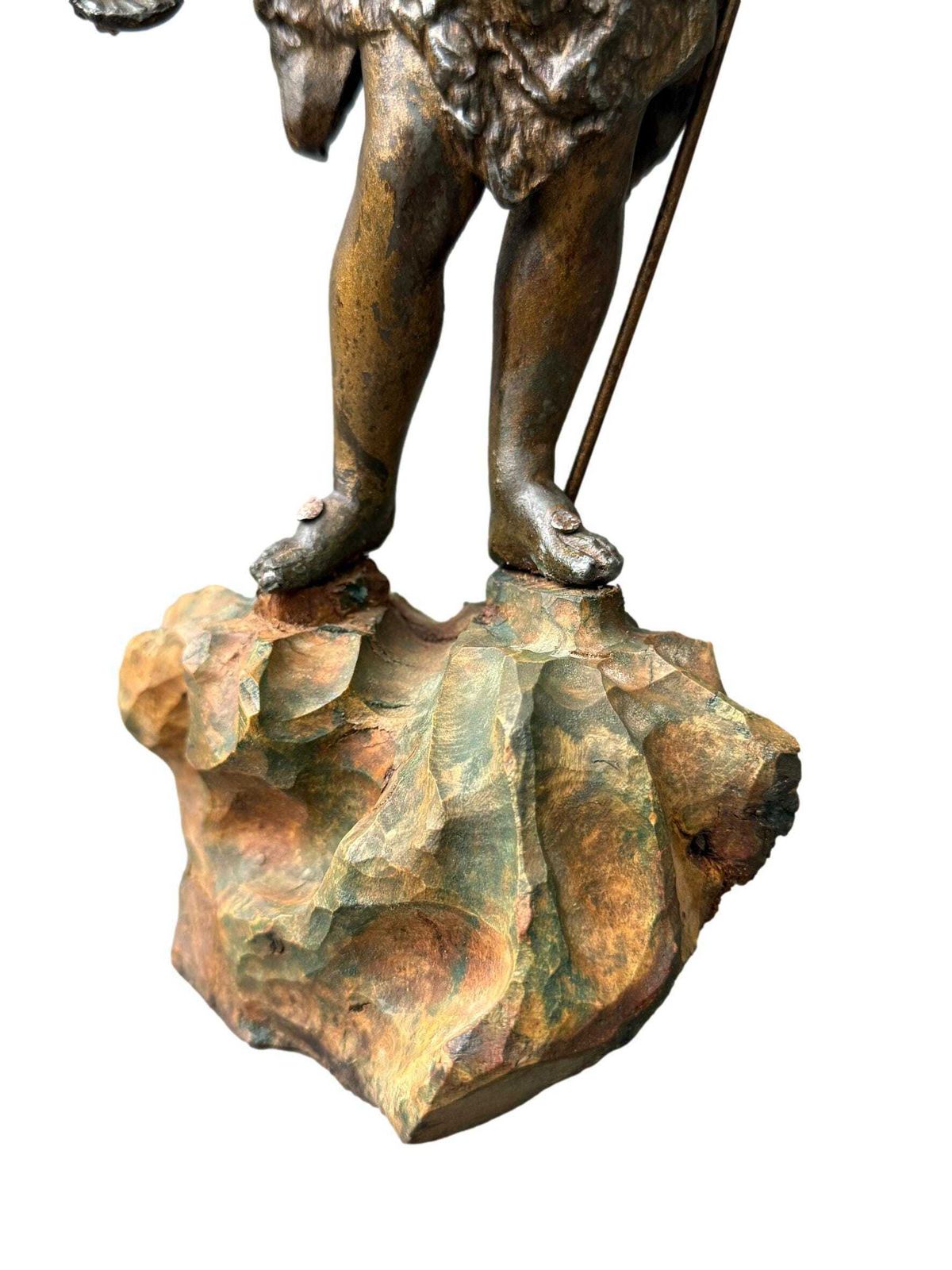 Antique French St. John The Baptist Statue, 19th, Spelter On Polychrome Olive Wood, Religious Art, Catholic Gift photo 262.0