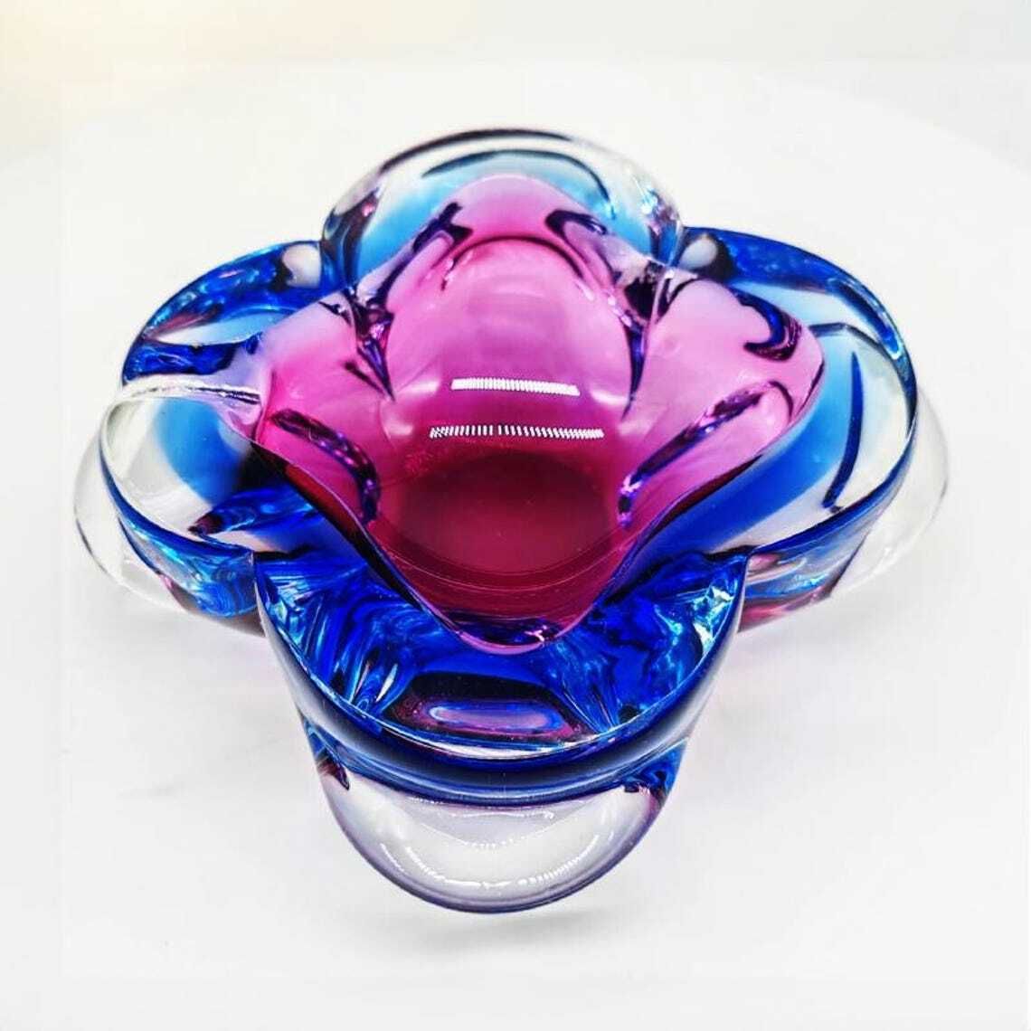 1960s Stunning Pink And Sky Blue Ashtray Or Catch All In Murano Glass. Made In Italy. photo for sale