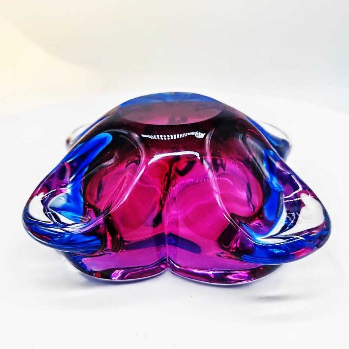 1960s Stunning Pink And Sky Blue Ashtray Or Catch All In Murano Glass. Made In Italy. photo buy