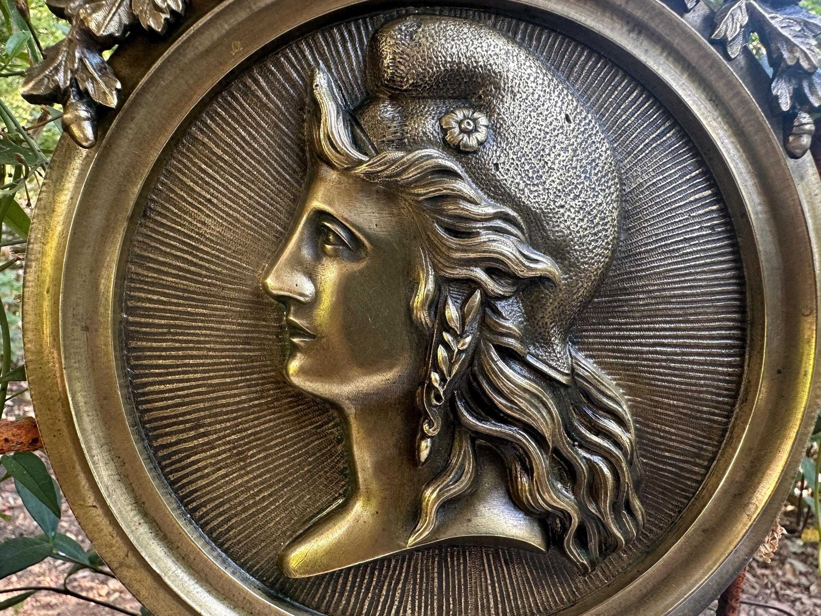 French Antique Bronze Plaque Of Marianne, Phrygian Bonnet, Rf , 1870, French Republic, Art Patriotique Xixe photo 316.0