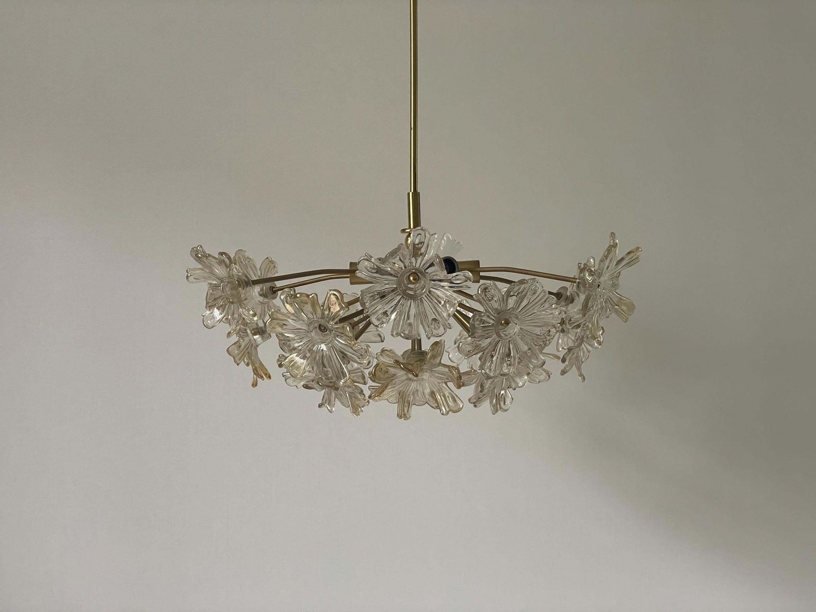 Flower Shape Crystal Glass And Brass Pendant Lamp, 1960s, Germany photo furniture