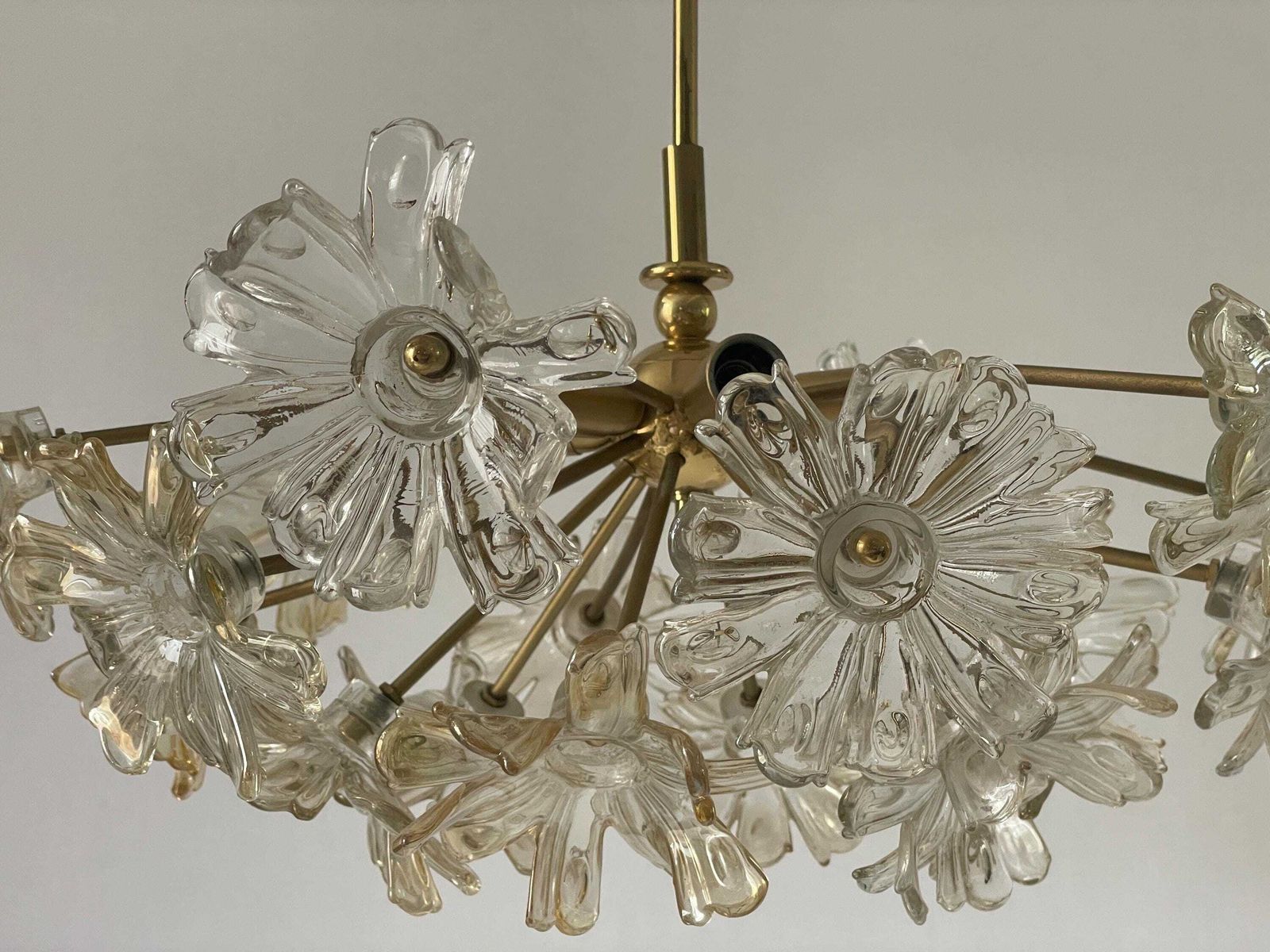 photo for sale Flower Shape Crystal Glass And Brass Pendant Lamp, 1960s, Germany