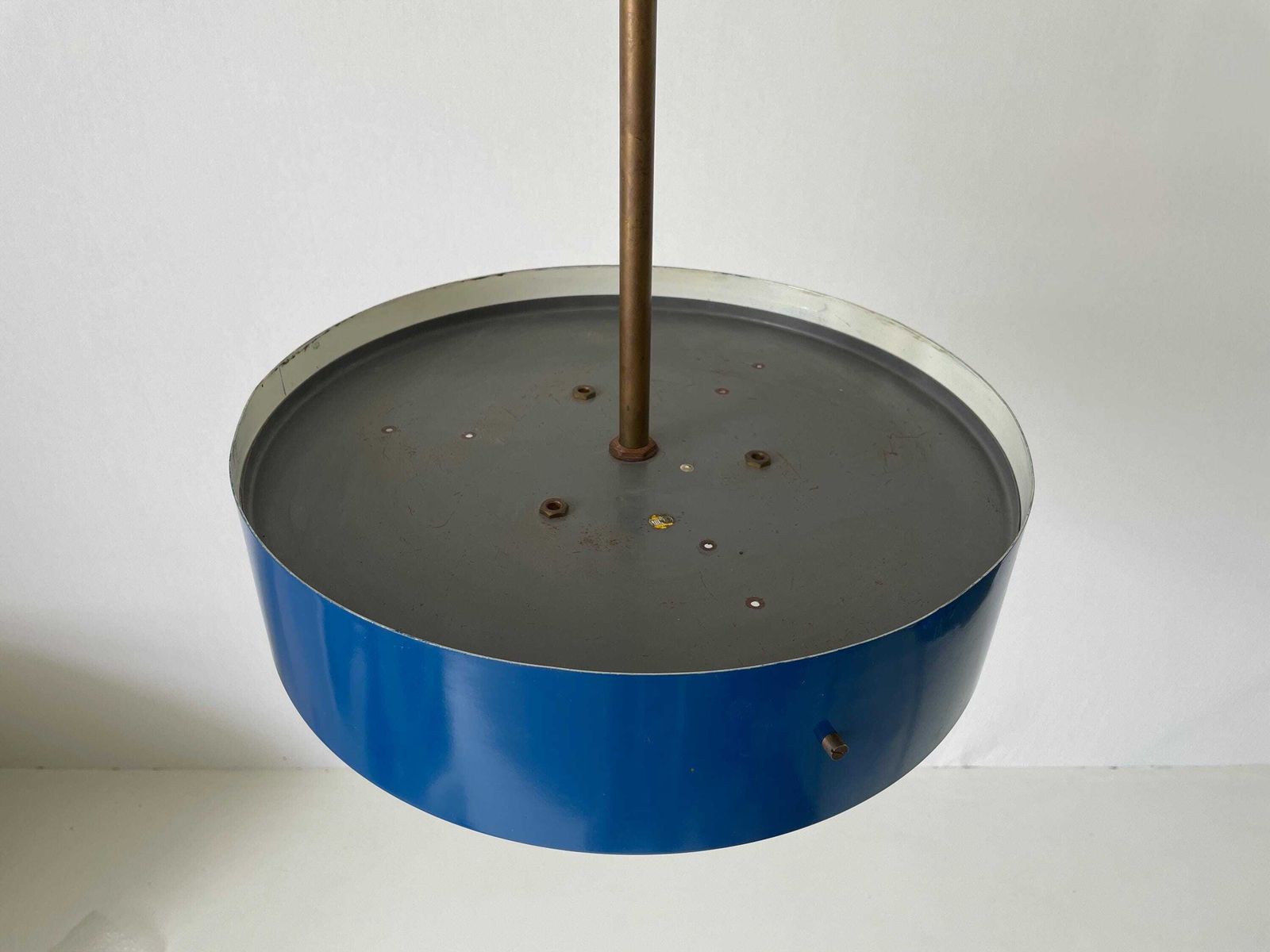 Plexiglass And Dark Blue Metal Body Pendant Lamp By Stilnovo, 1950s, Italy photo for sale