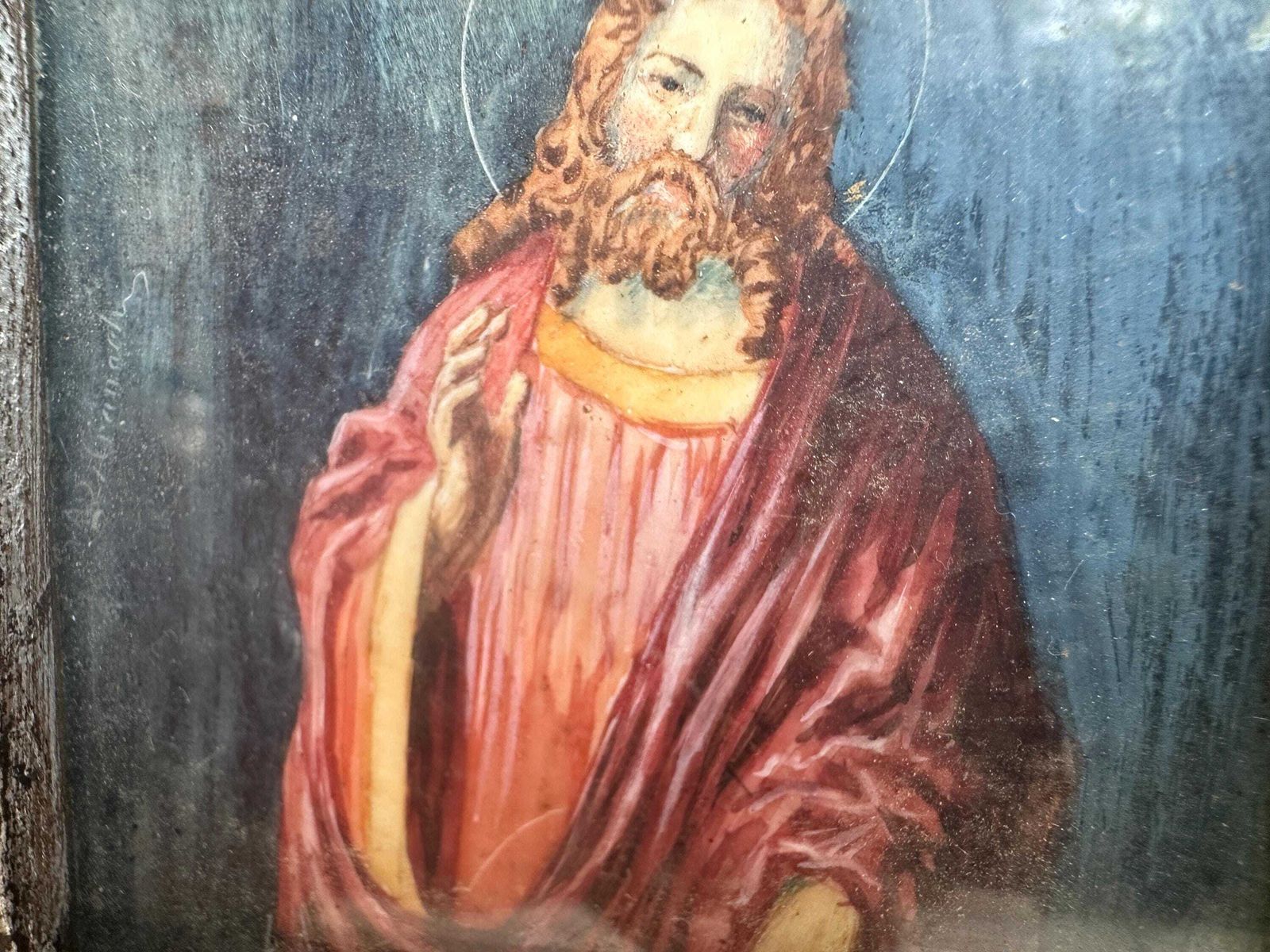 French Antique Small Religious Painting Of Christ, Late 19th Century, Framed Painting On Cardboard, Sacred Art photo 253.0