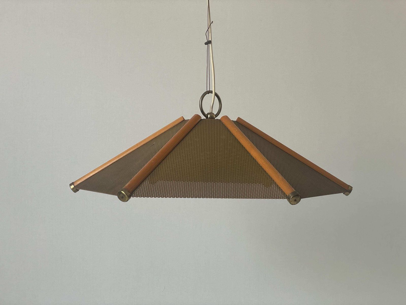 6 Leaves Wood Lines And Metal Body Pendant Lamp, 1960s, Italy